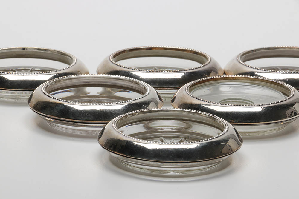 Frank M. Whiting Sterling and Glass Coasters
