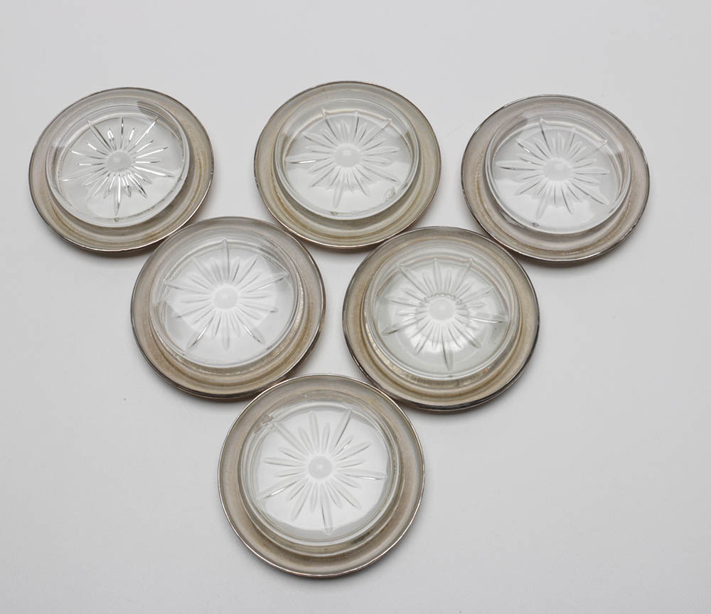 Frank M. Whiting Sterling and Glass Coasters
