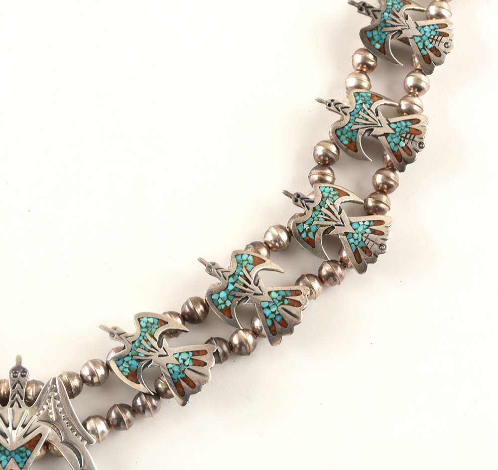 Darryl Dean Begay Navajo Diné Sterling Peyote Bird Squash Blossom Necklace