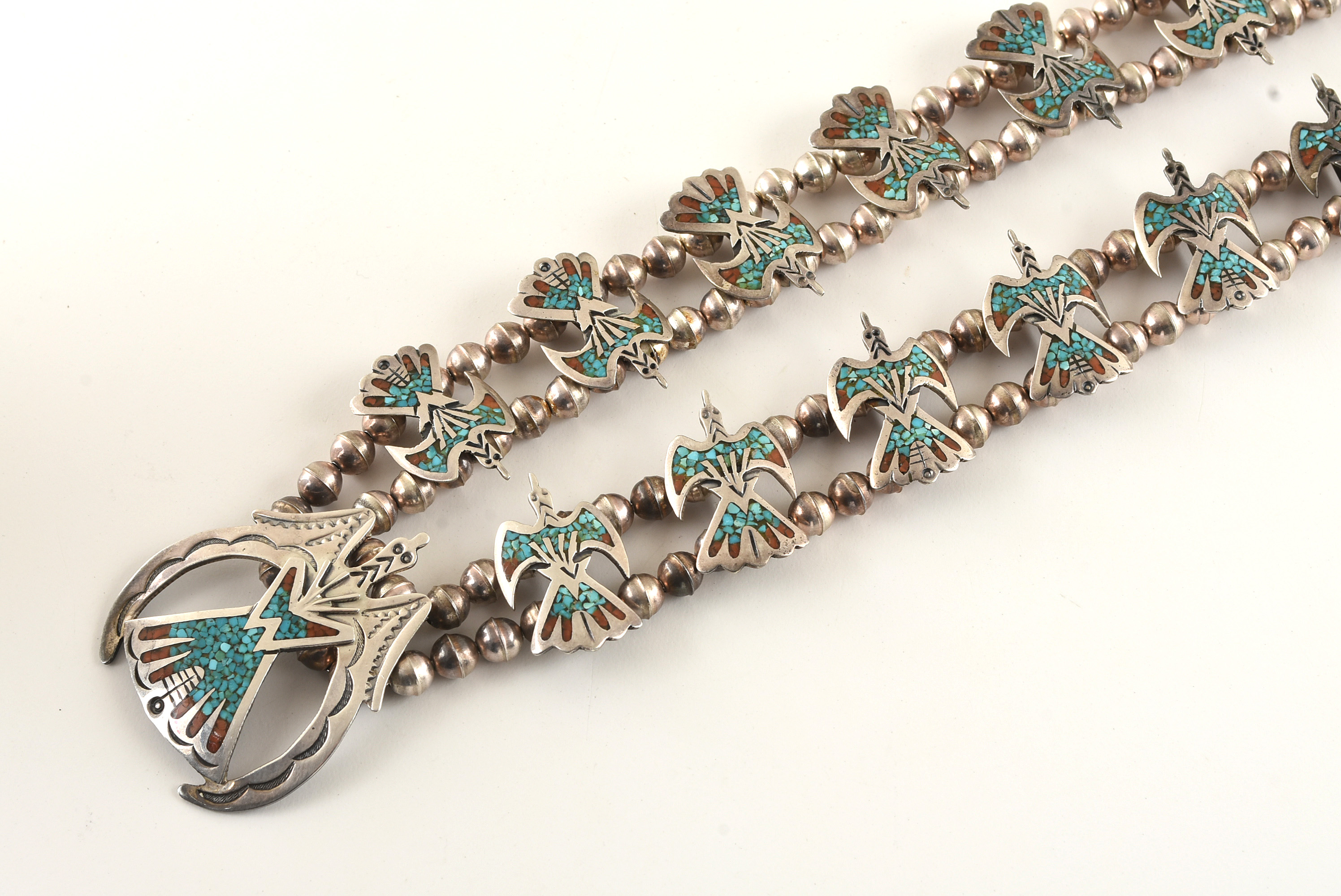 Darryl Dean Begay Navajo Diné Sterling Peyote Bird Squash Blossom Necklace