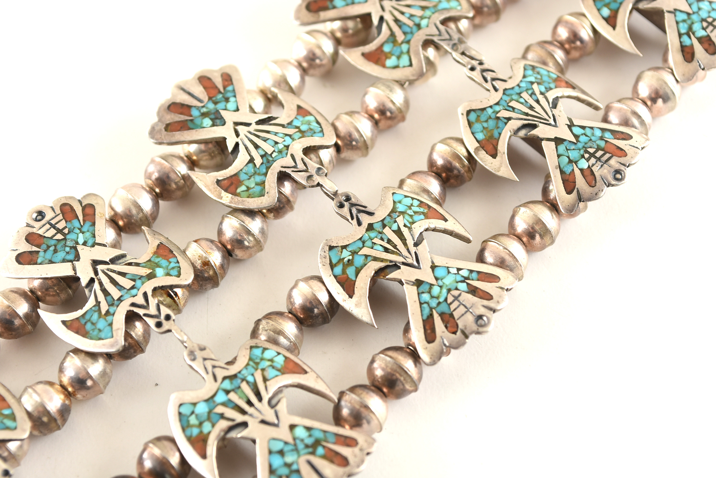 Darryl Dean Begay Navajo Diné Sterling Peyote Bird Squash Blossom Necklace