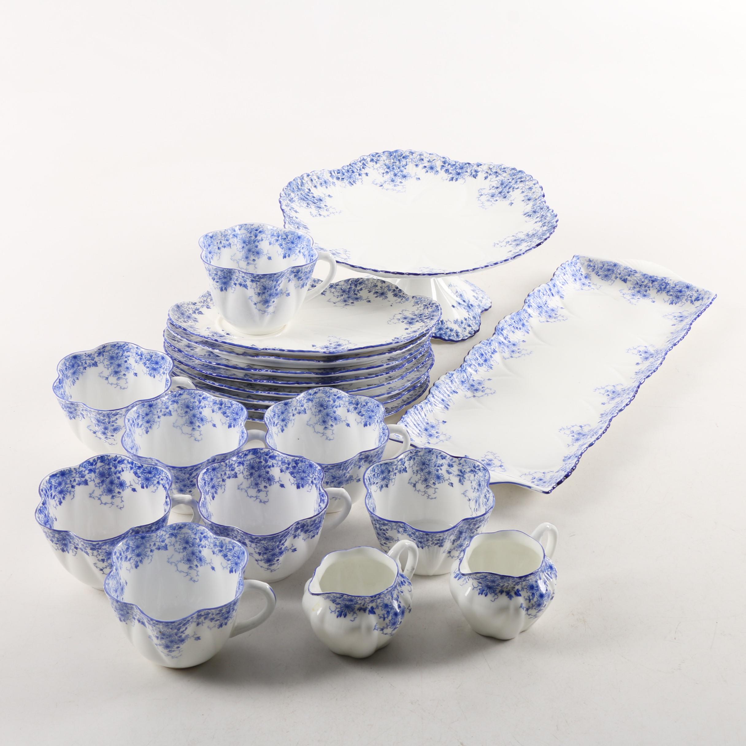 Vintage Shelley "Dainty Blue" Bone China Snack Plate Set and Serveware