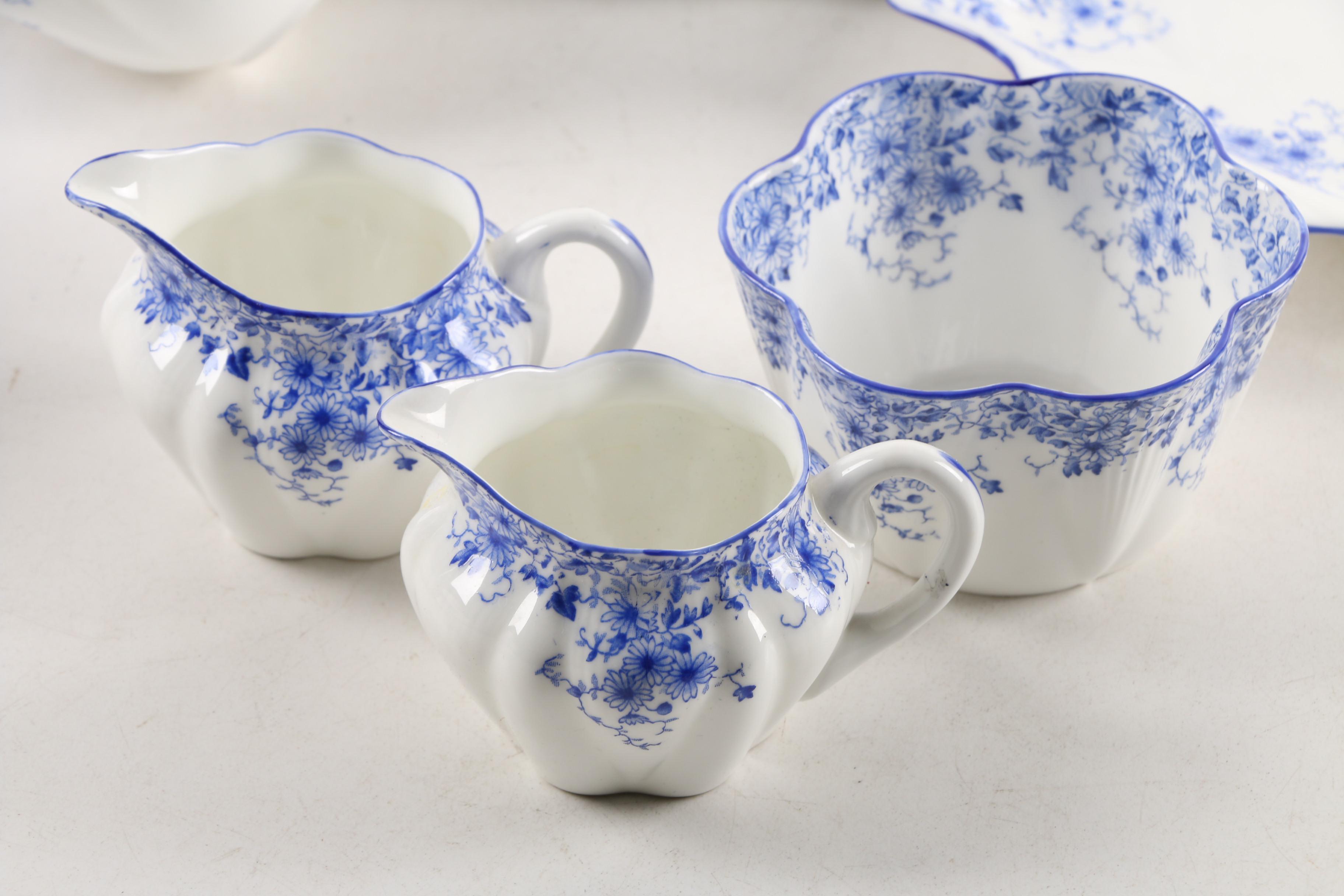 Vintage Shelley "Dainty Blue" Bone China Snack Plate Set and Serveware