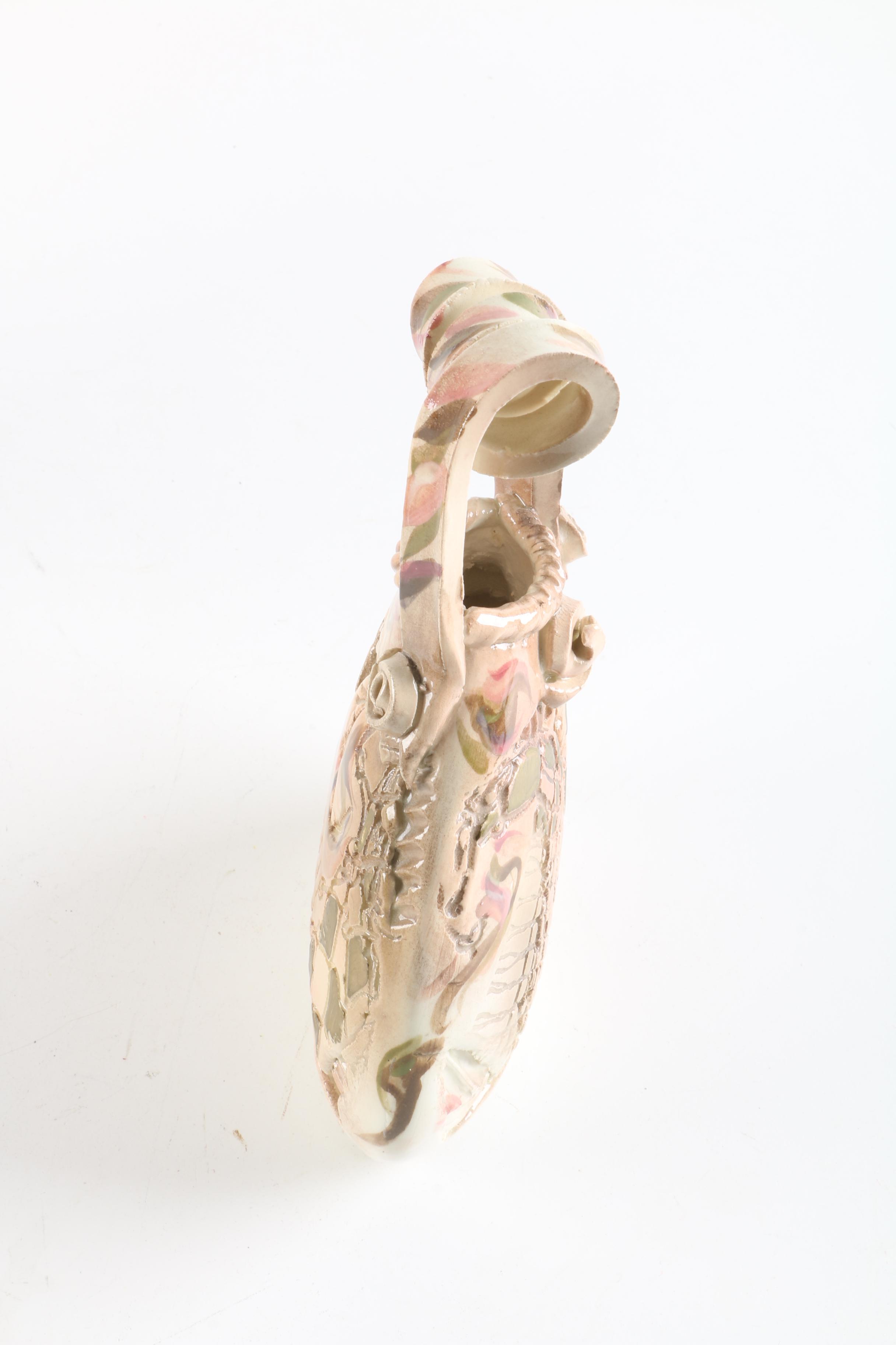 Signed Gail Markiewicz Handbuilt Ceramic Purse Vase and Lund Face Vase