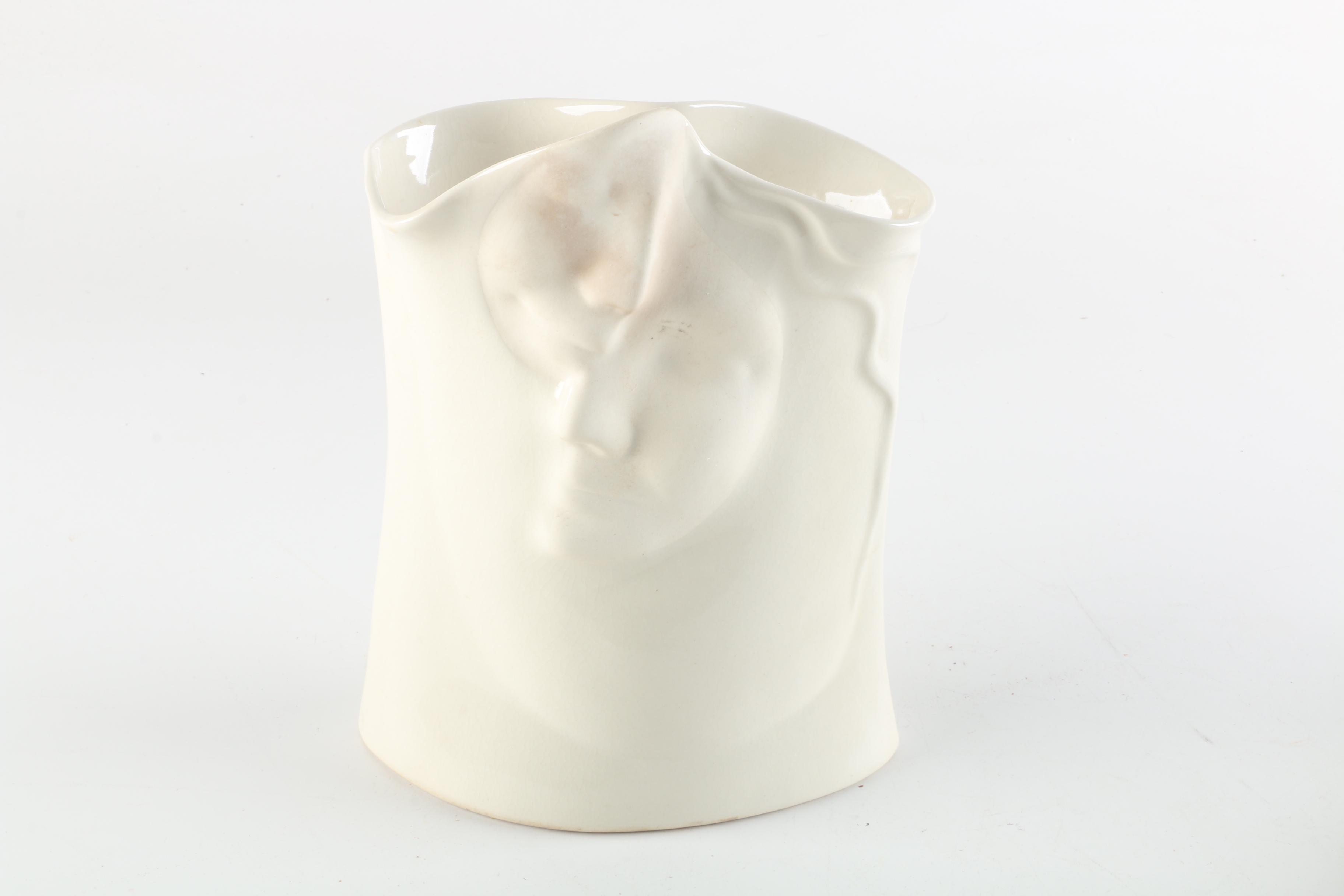 Signed Gail Markiewicz Handbuilt Ceramic Purse Vase and Lund Face Vase