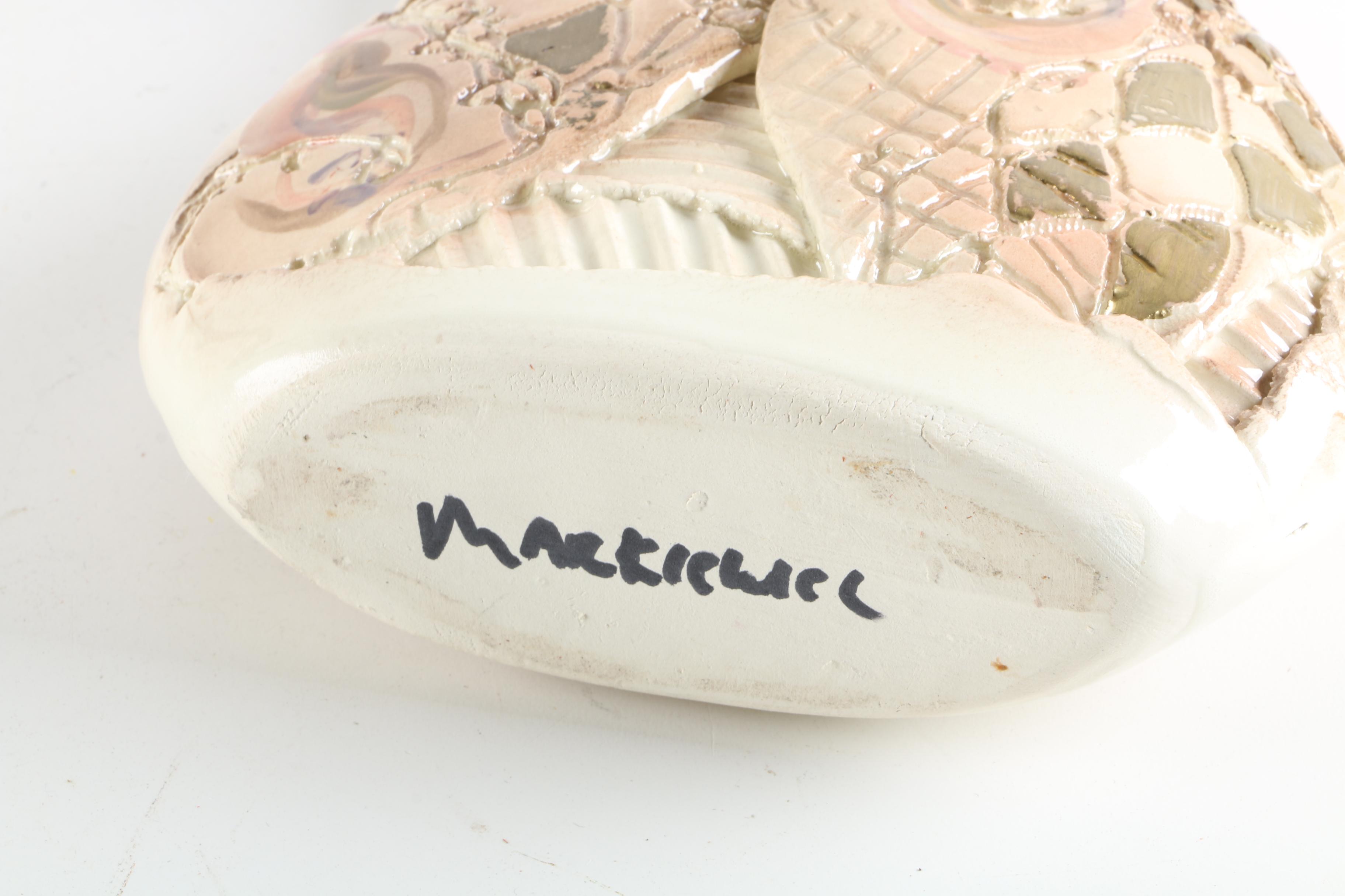 Signed Gail Markiewicz Handbuilt Ceramic Purse Vase and Lund Face Vase