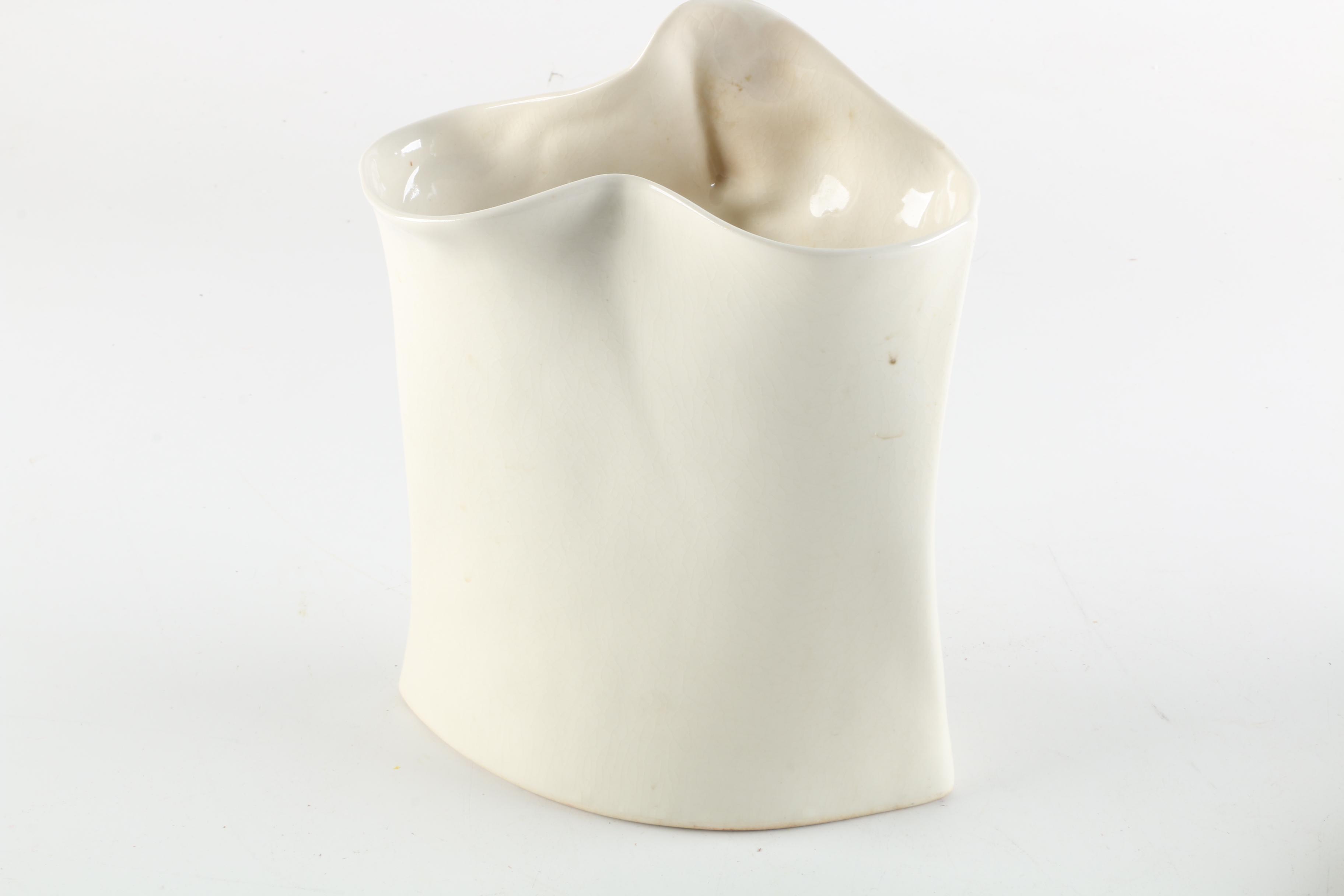 Signed Gail Markiewicz Handbuilt Ceramic Purse Vase and Lund Face Vase