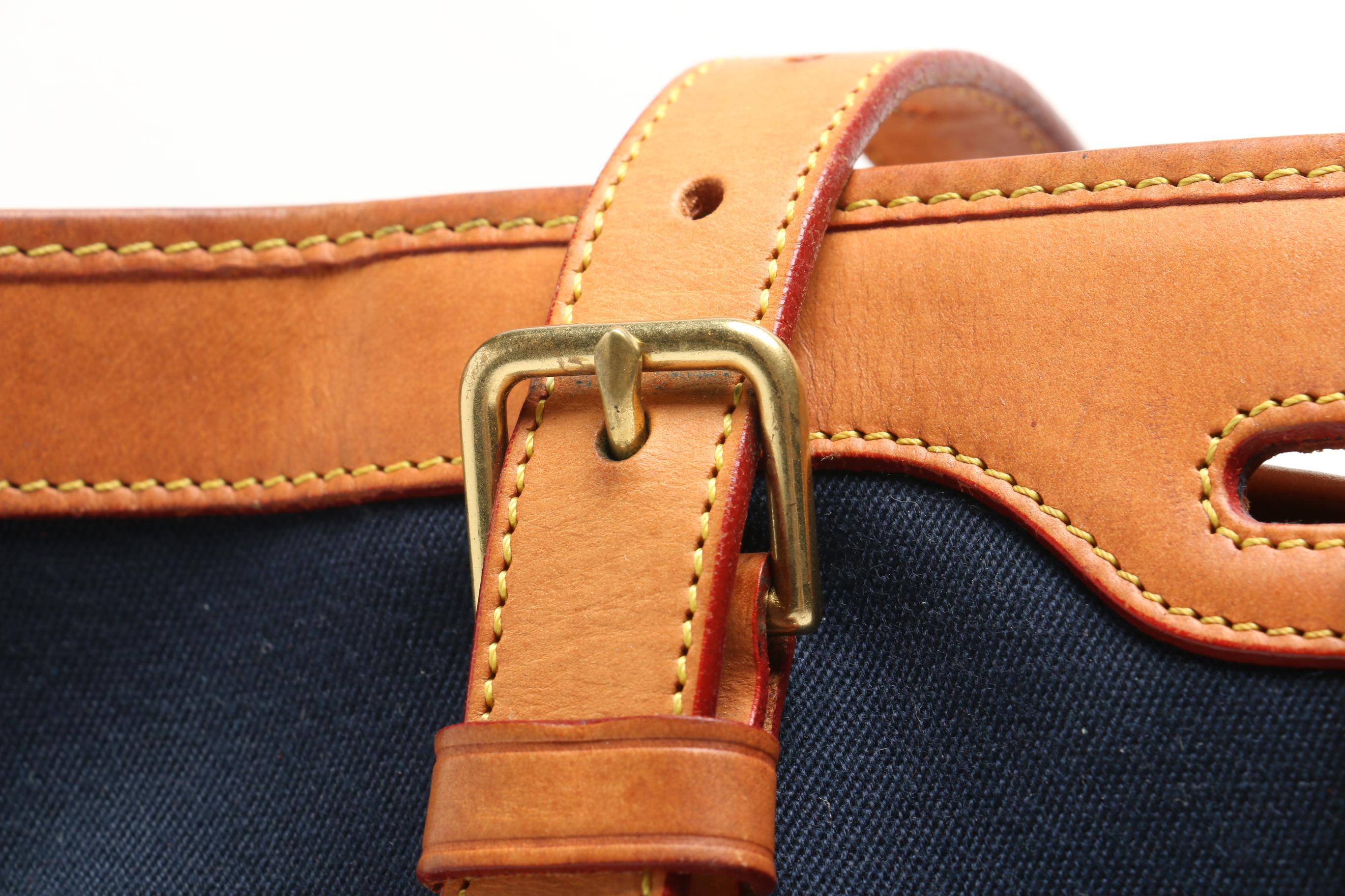 Dooney & Bourke Navy Blue Canvas and Tan Leather Tote