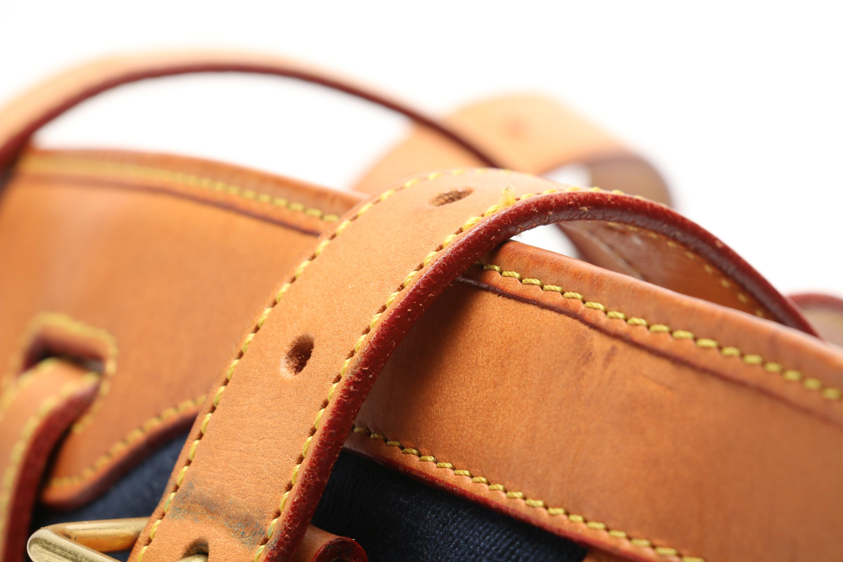 Dooney & Bourke Navy Blue Canvas and Tan Leather Tote