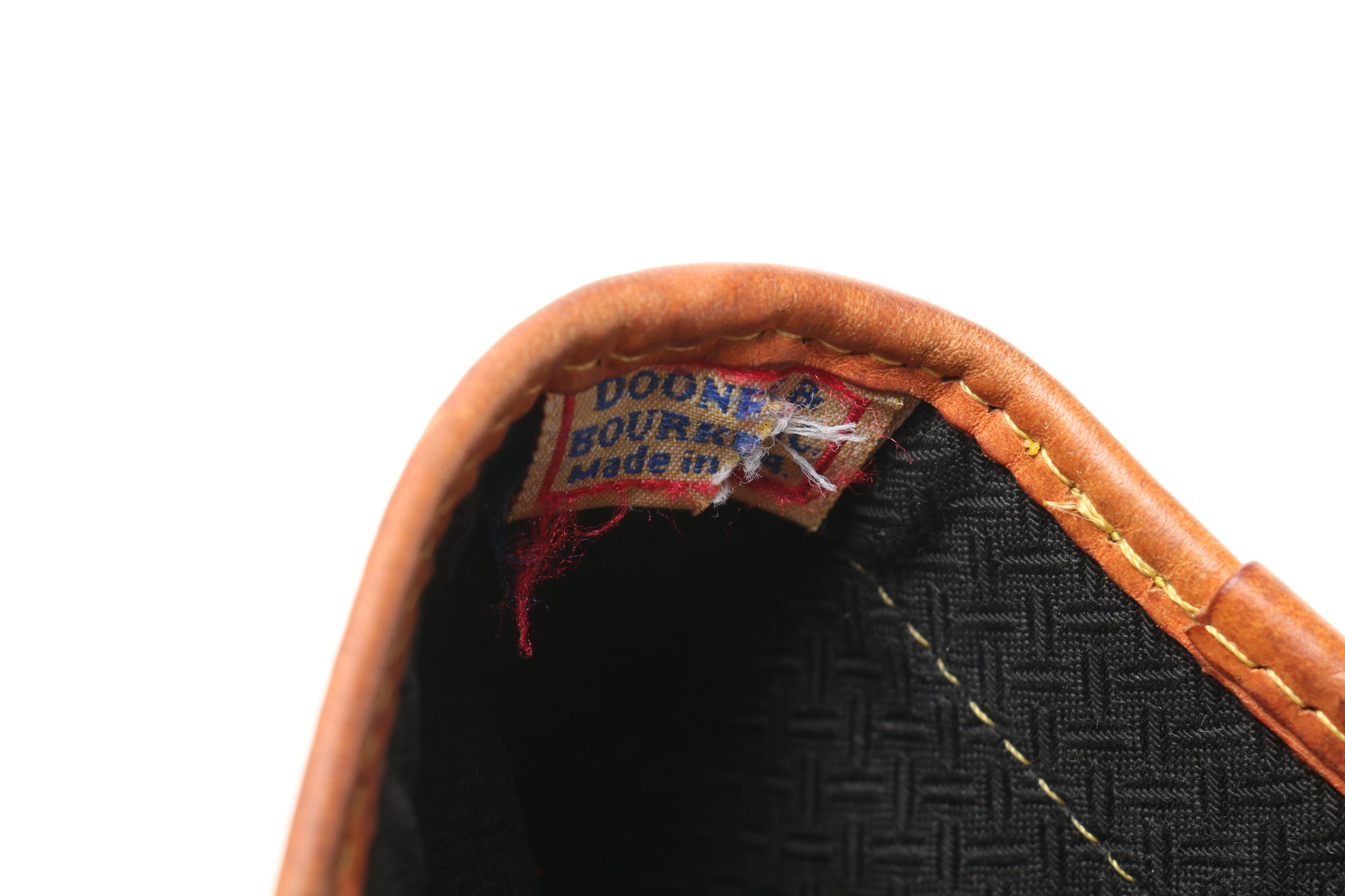 Dooney & Bourke Navy Blue Canvas and Tan Leather Tote