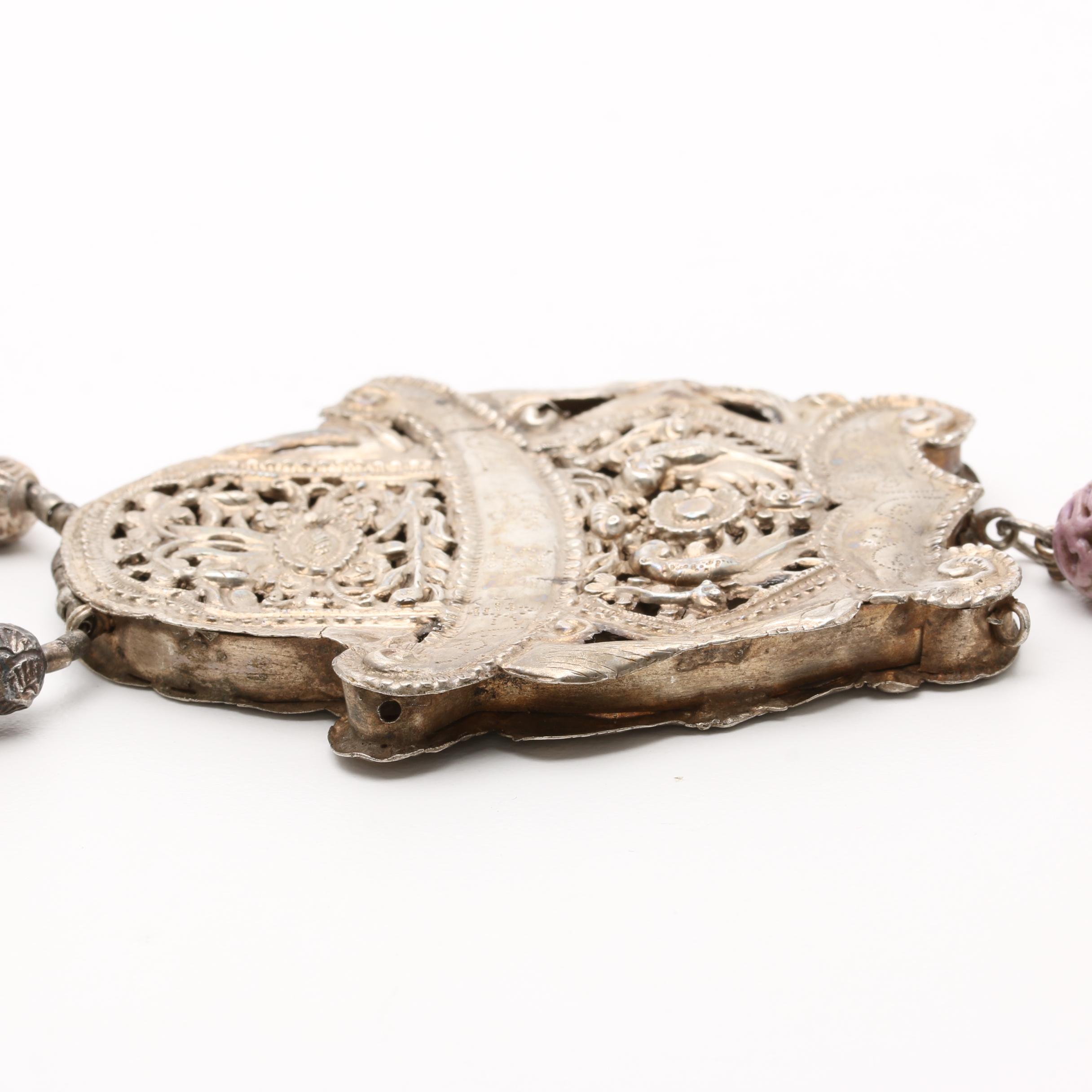 Vintage Chinese Talisman Necklace with Hand-Carved Beads