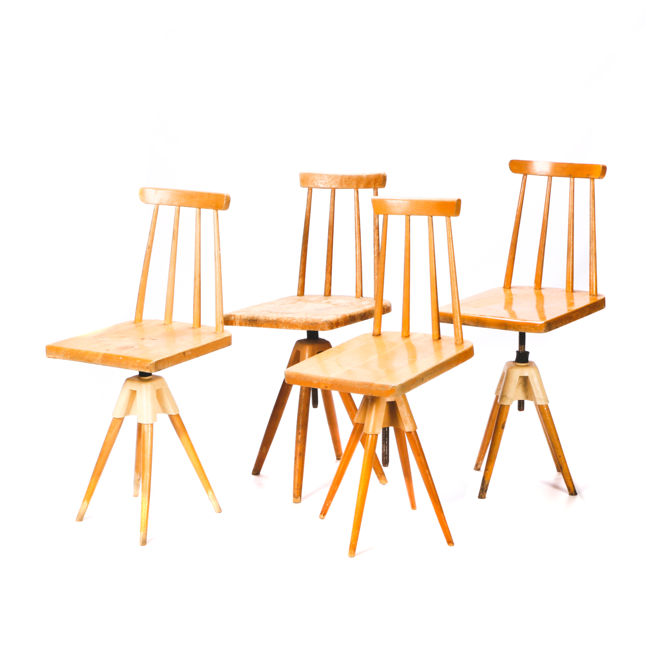 Mid Century Modern Style Adjustable Height Spindle Back Stools