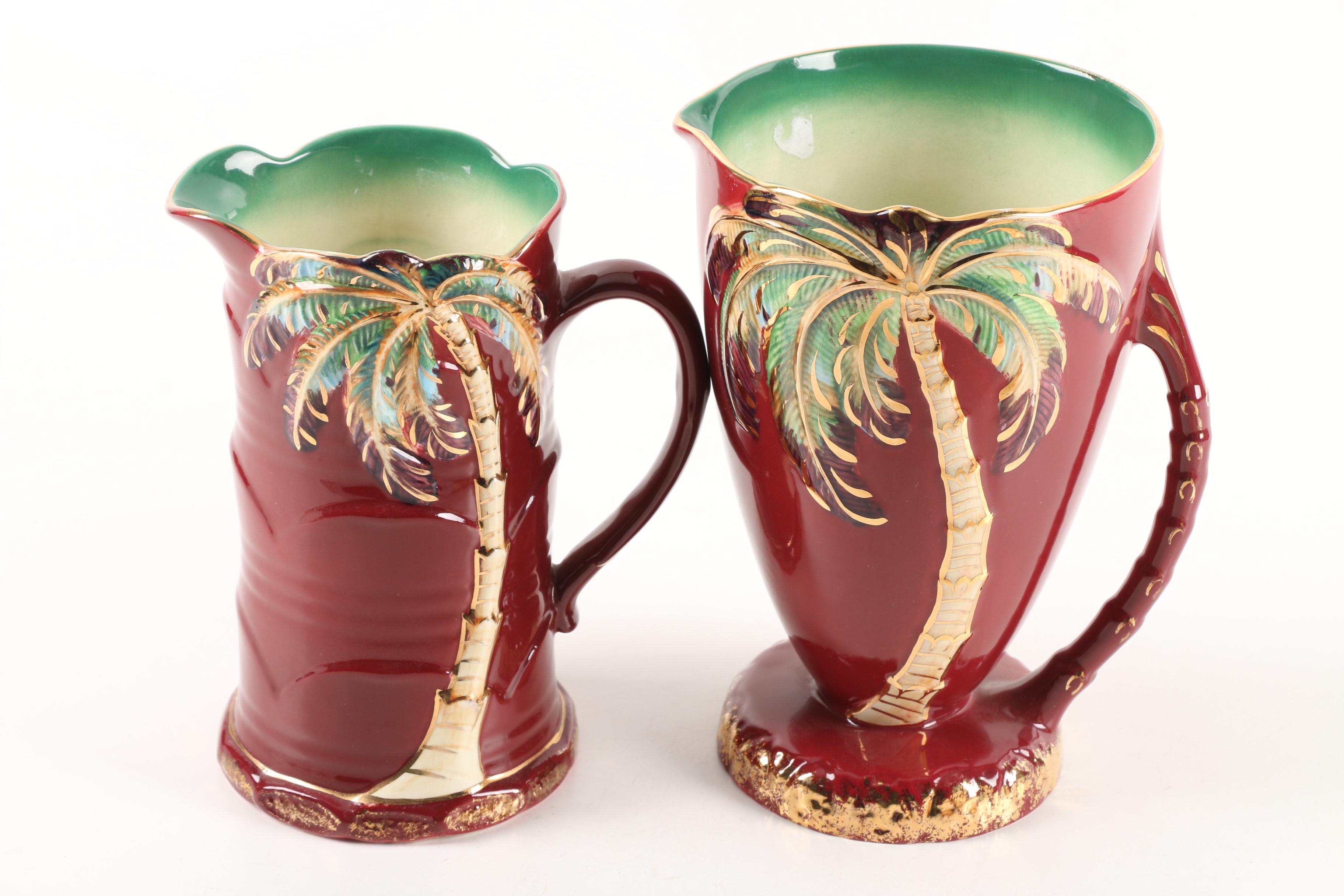 Vintage Beswick Palm Tree Pitchers with Wall Pocket Vases and Biscuit Barrel