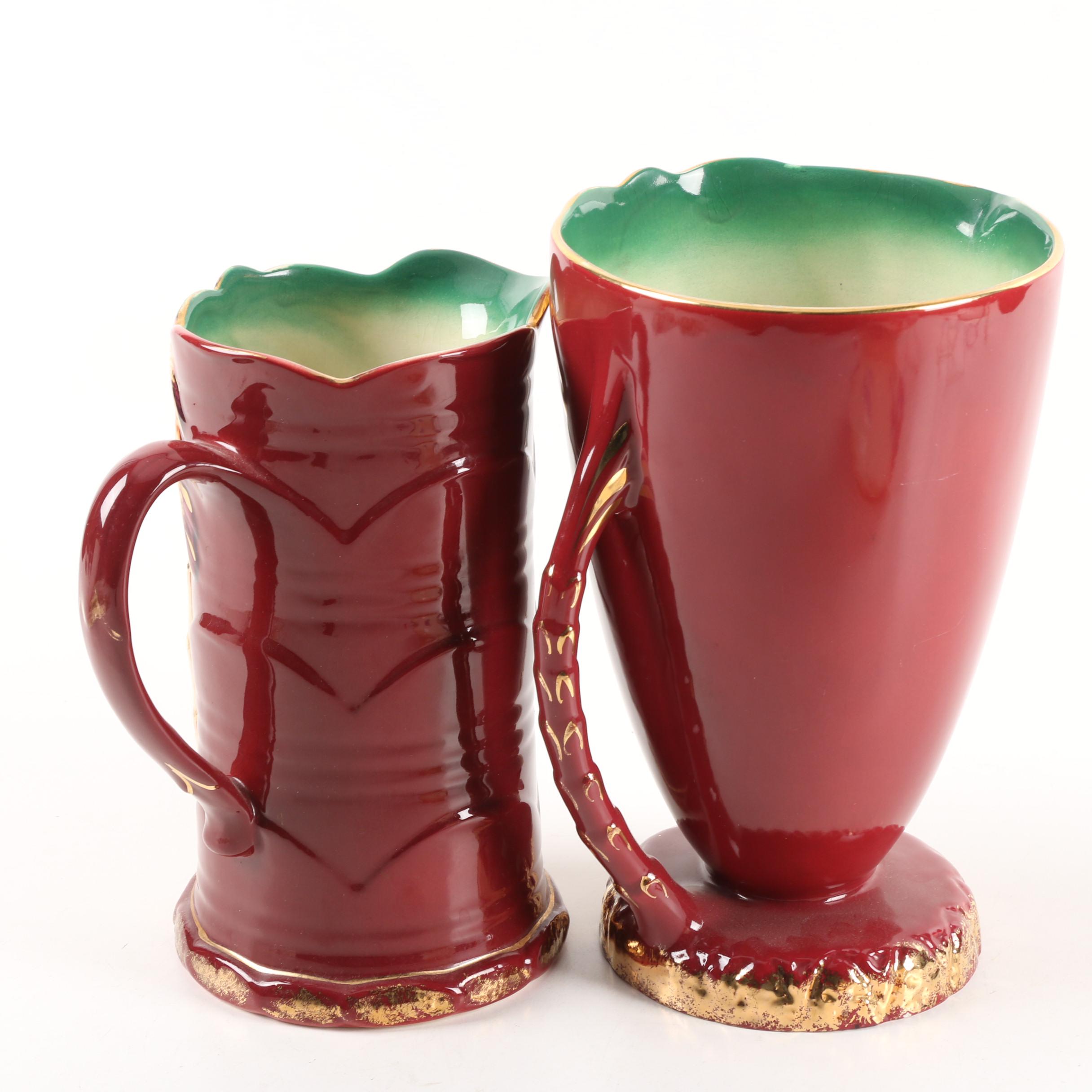 Vintage Beswick Palm Tree Pitchers with Wall Pocket Vases and Biscuit Barrel