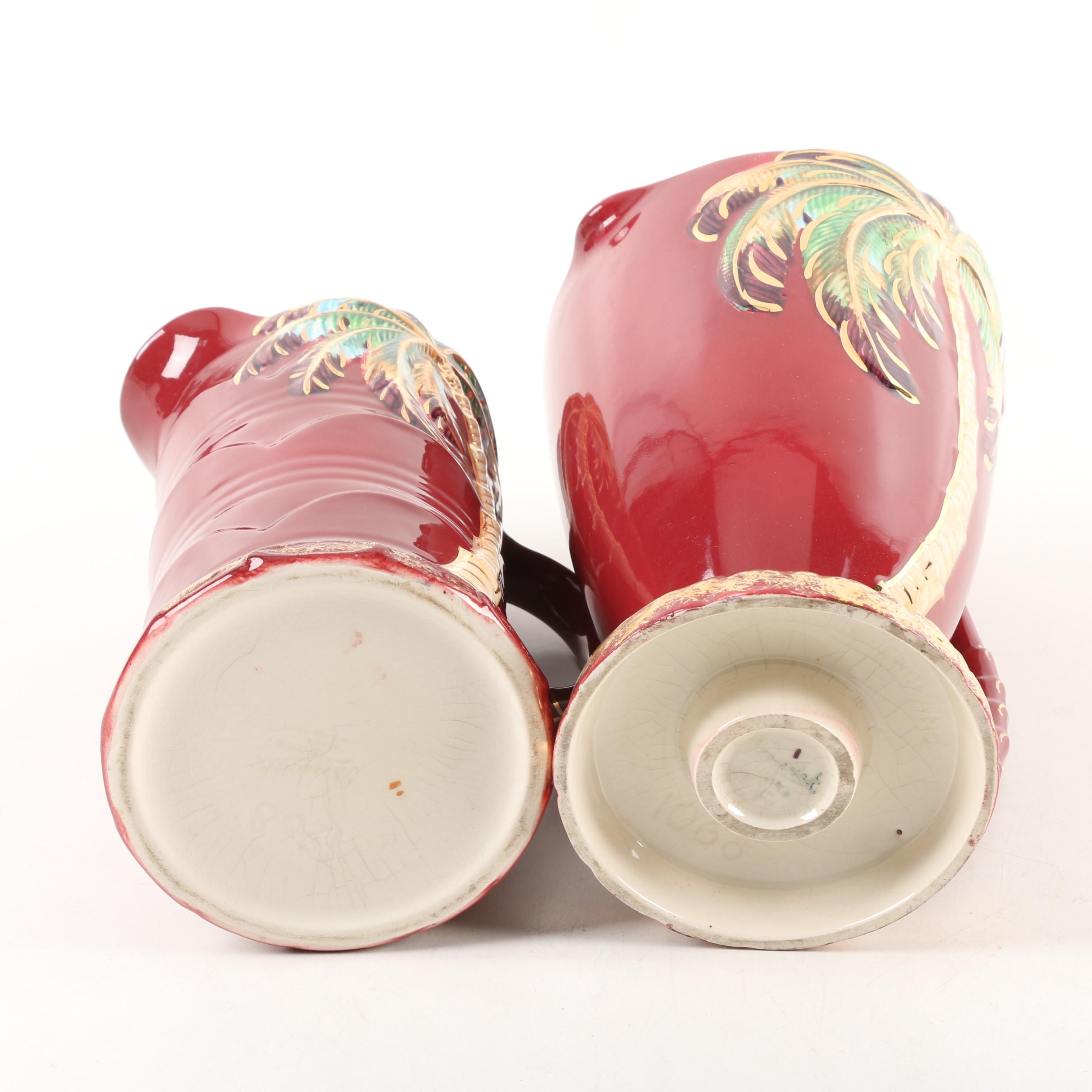 Vintage Beswick Palm Tree Pitchers with Wall Pocket Vases and Biscuit Barrel