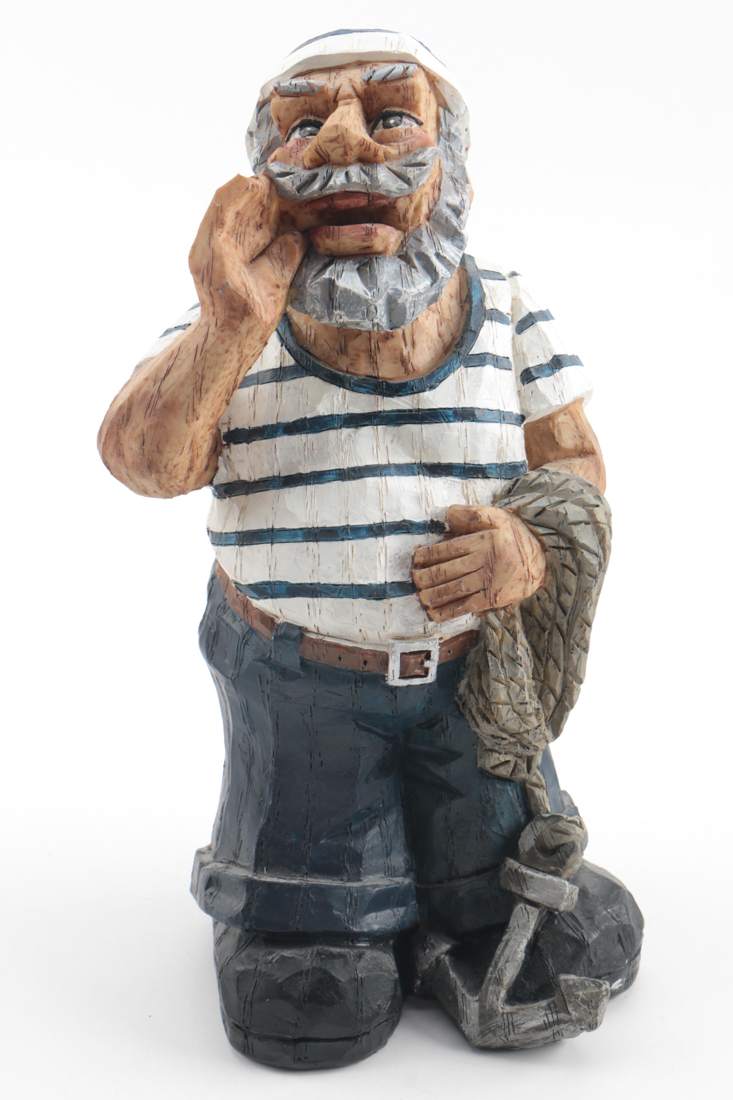 Edward “Pudge” DeGraff Carved Wooden Sailor and Seagull Scluptures