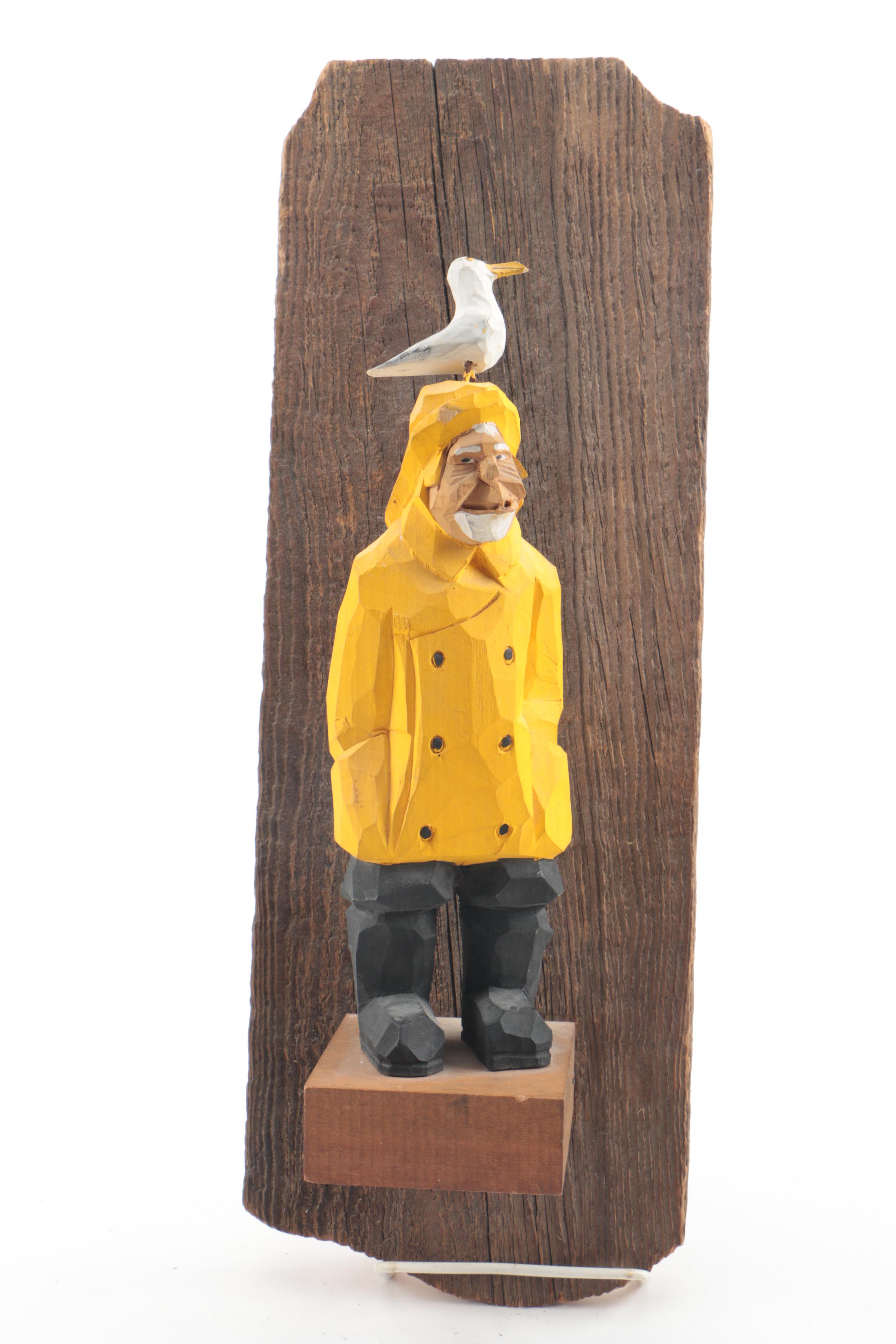 Edward “Pudge” DeGraff Carved Wooden Sailor and Seagull Scluptures