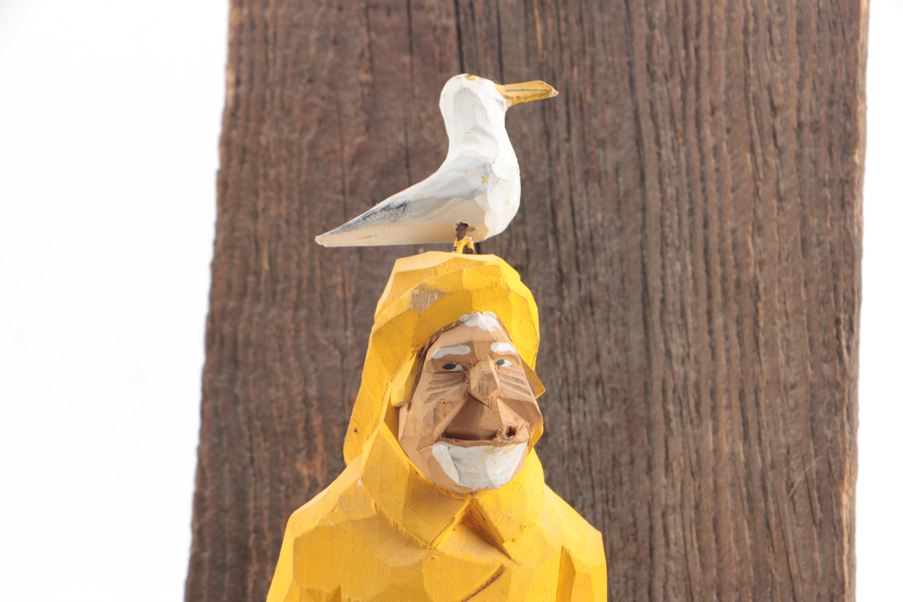 Edward “Pudge” DeGraff Carved Wooden Sailor and Seagull Scluptures