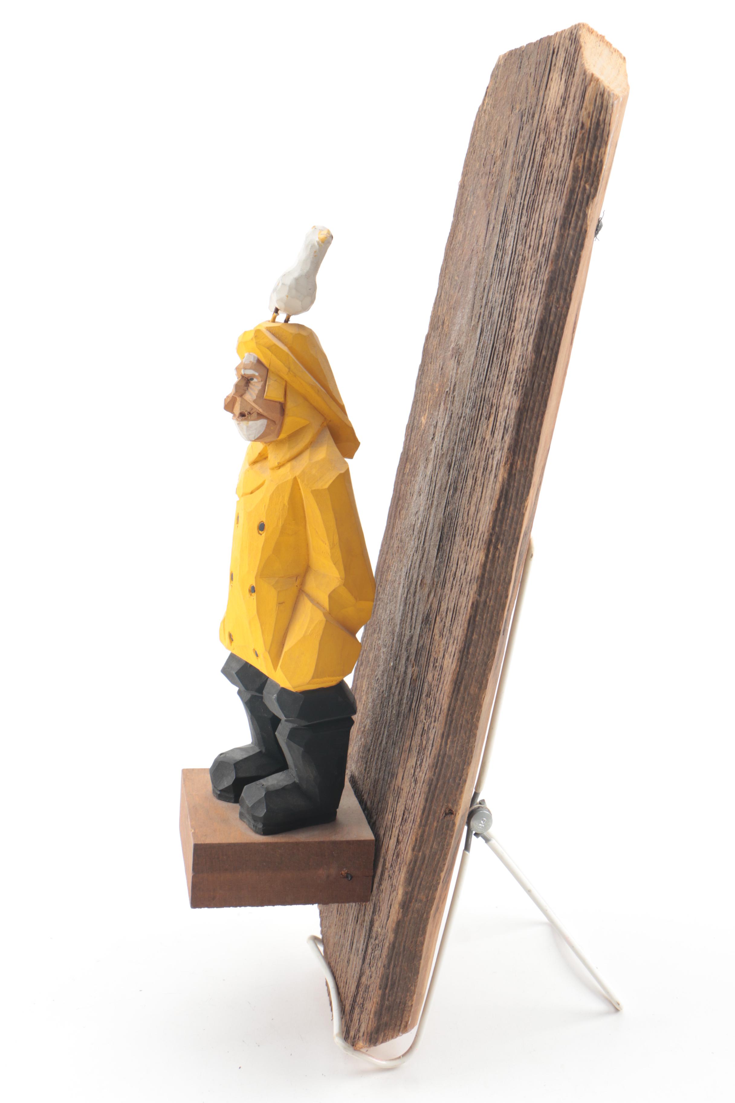 Edward “Pudge” DeGraff Carved Wooden Sailor and Seagull Scluptures