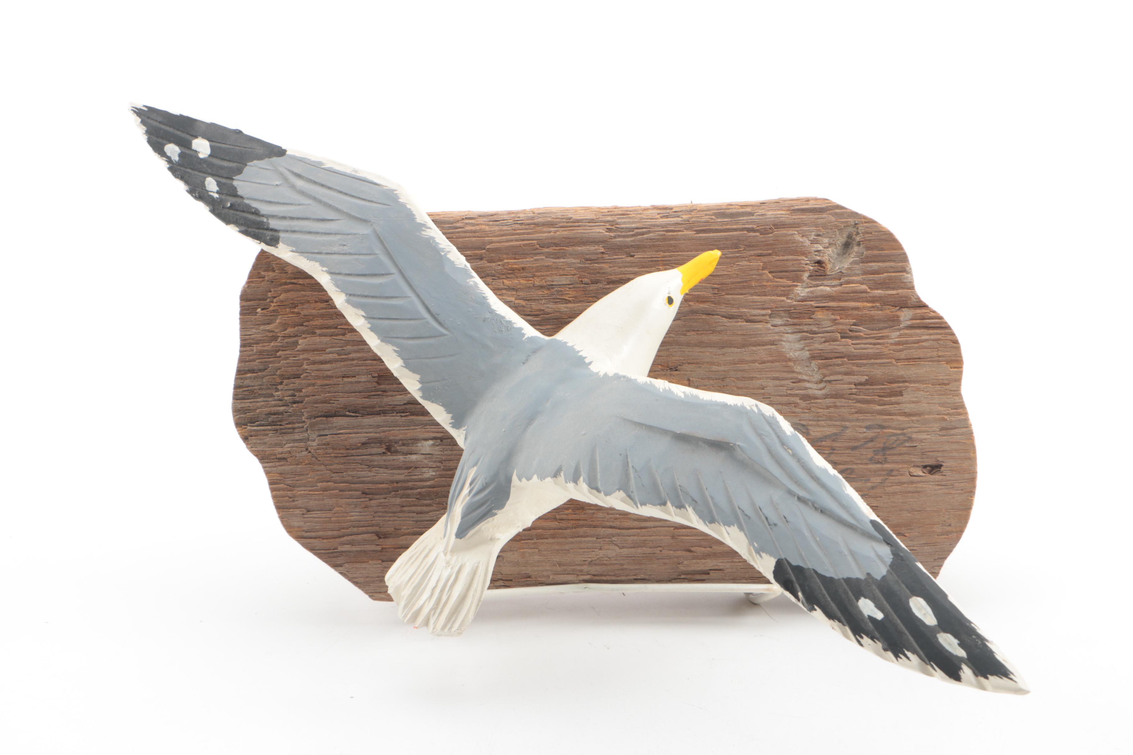 Edward “Pudge” DeGraff Carved Wooden Sailor and Seagull Scluptures