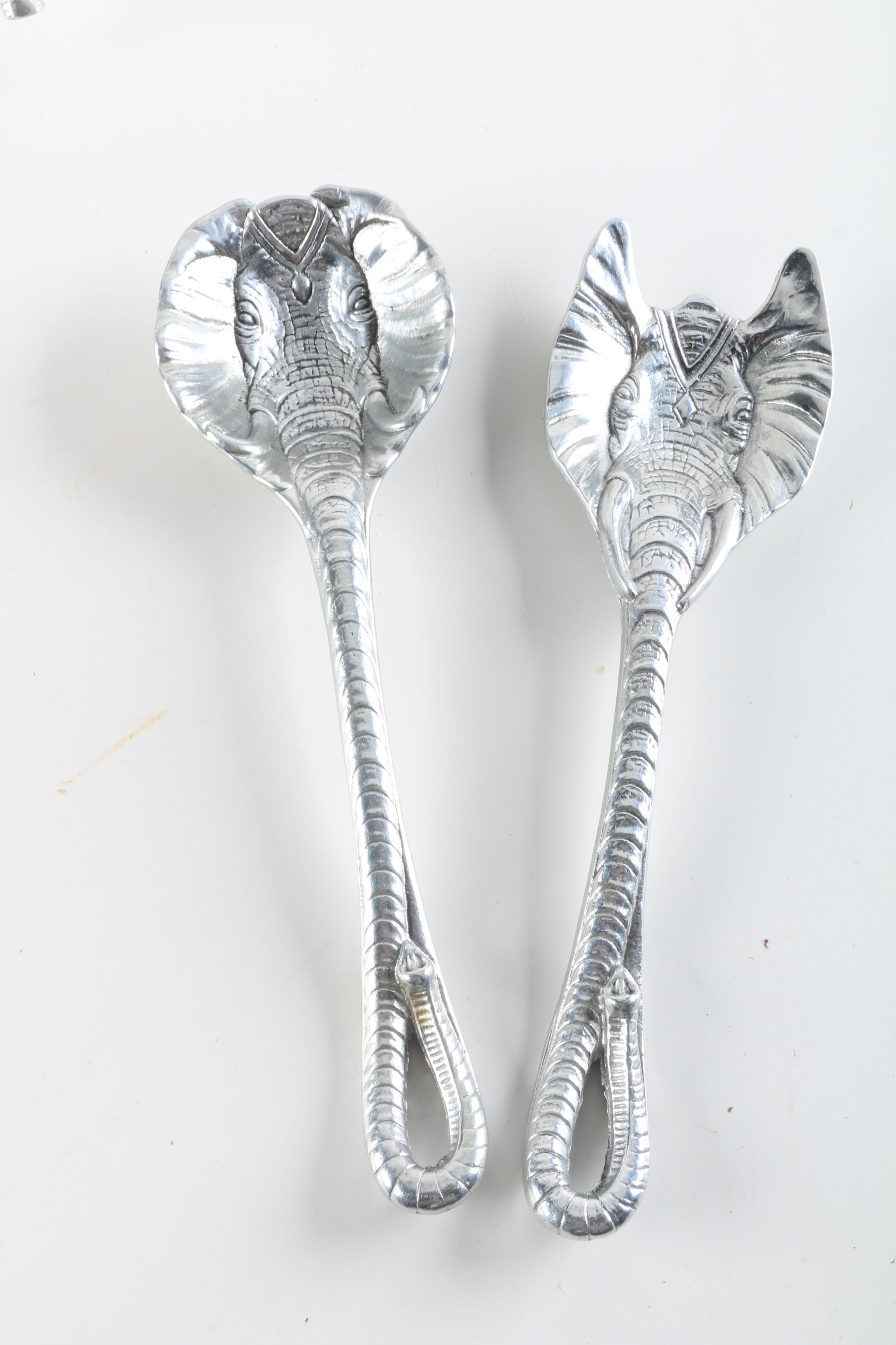 Arthur Court Lucite Bowl with Aluminum Stand and Serving Utensils