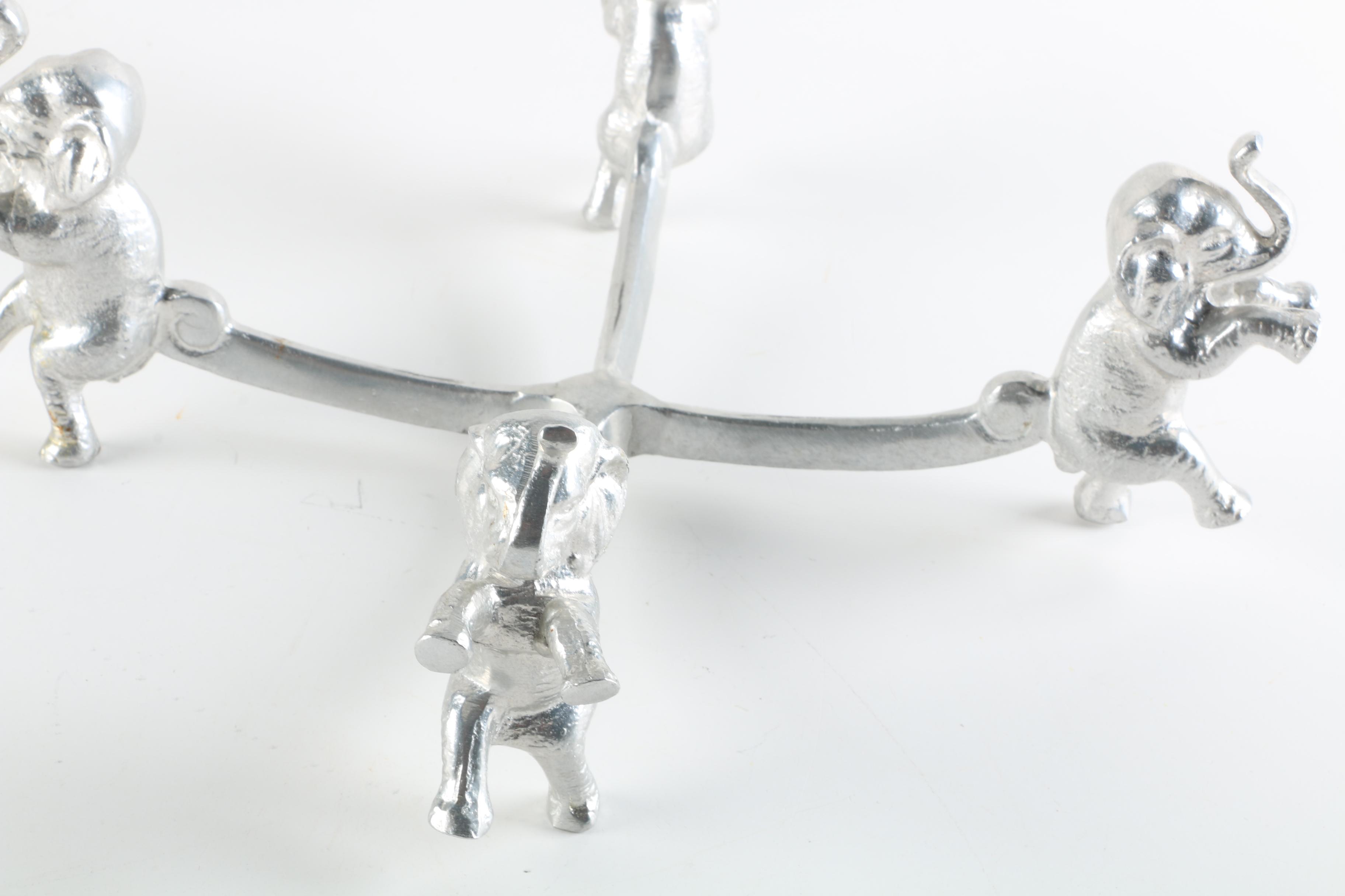 Arthur Court Lucite Bowl with Aluminum Stand and Serving Utensils