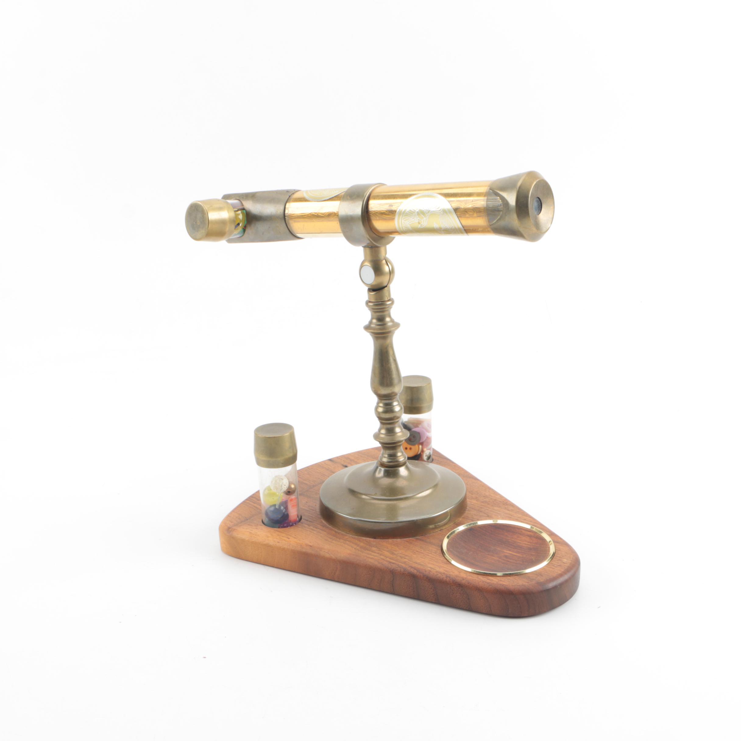Corki Weeks Brass Oil Wand Kaleidoscope on Wooden Stand