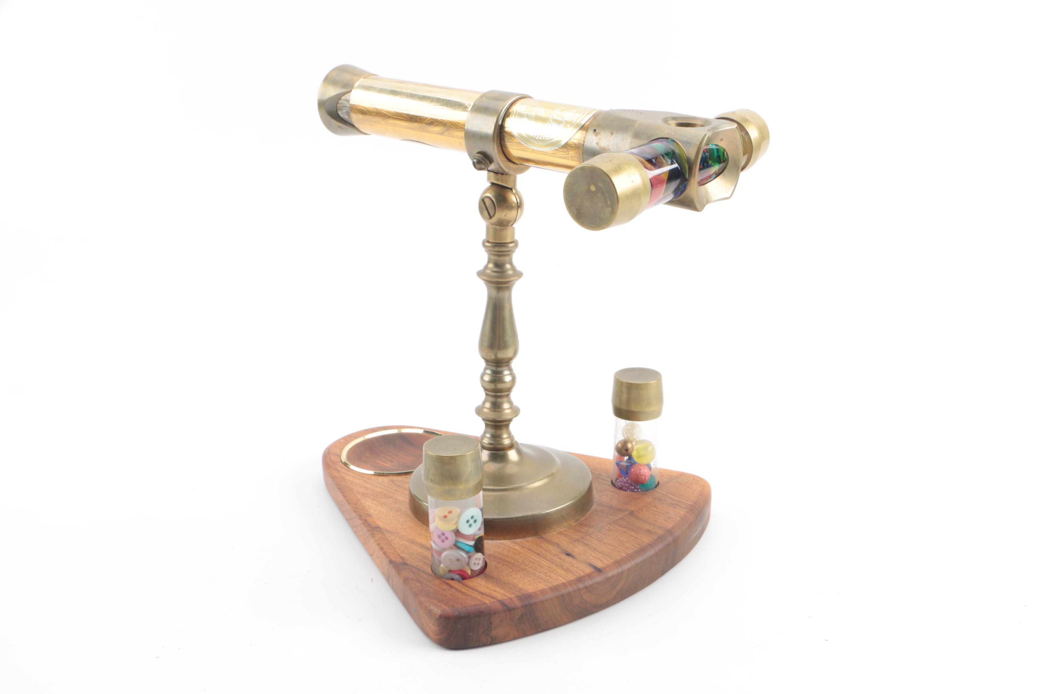 Corki Weeks Brass Oil Wand Kaleidoscope on Wooden Stand