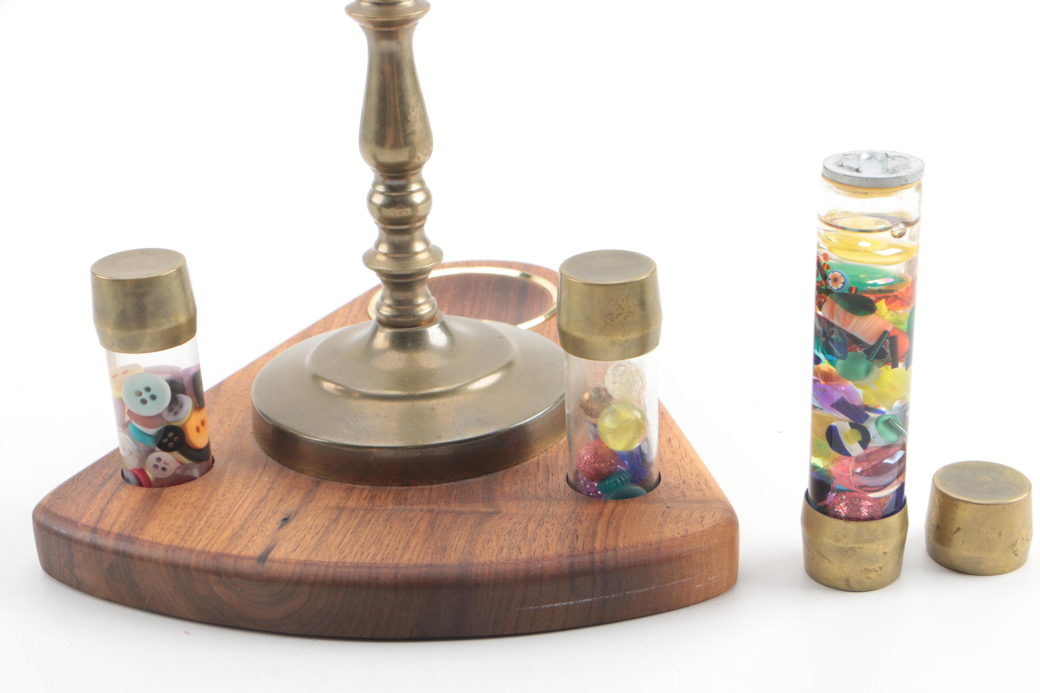 Corki Weeks Brass Oil Wand Kaleidoscope on Wooden Stand