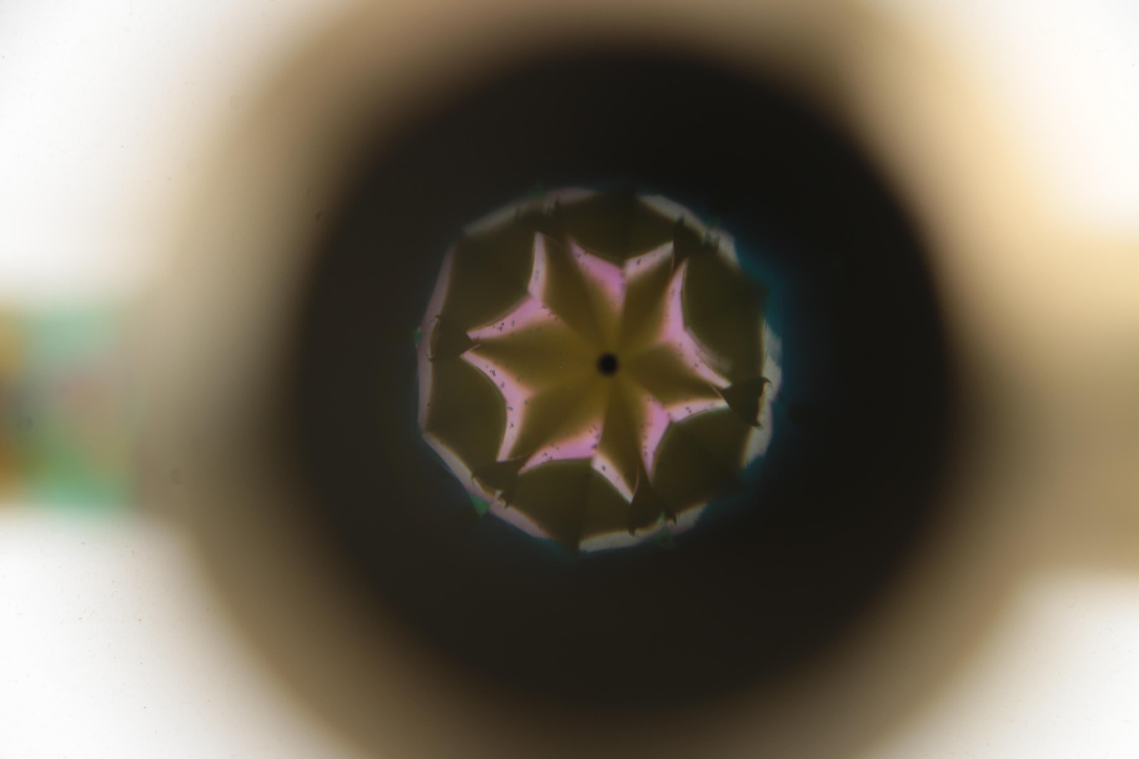 Corki Weeks Brass Oil Wand Kaleidoscope on Wooden Stand