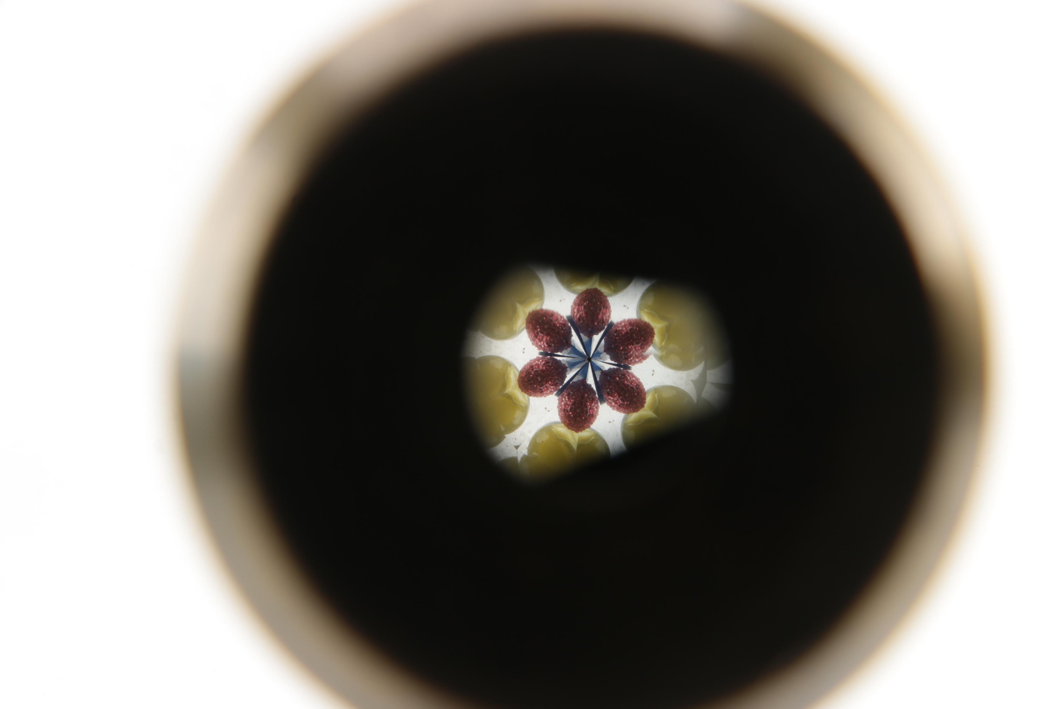 Corki Weeks Brass Oil Wand Kaleidoscope on Wooden Stand