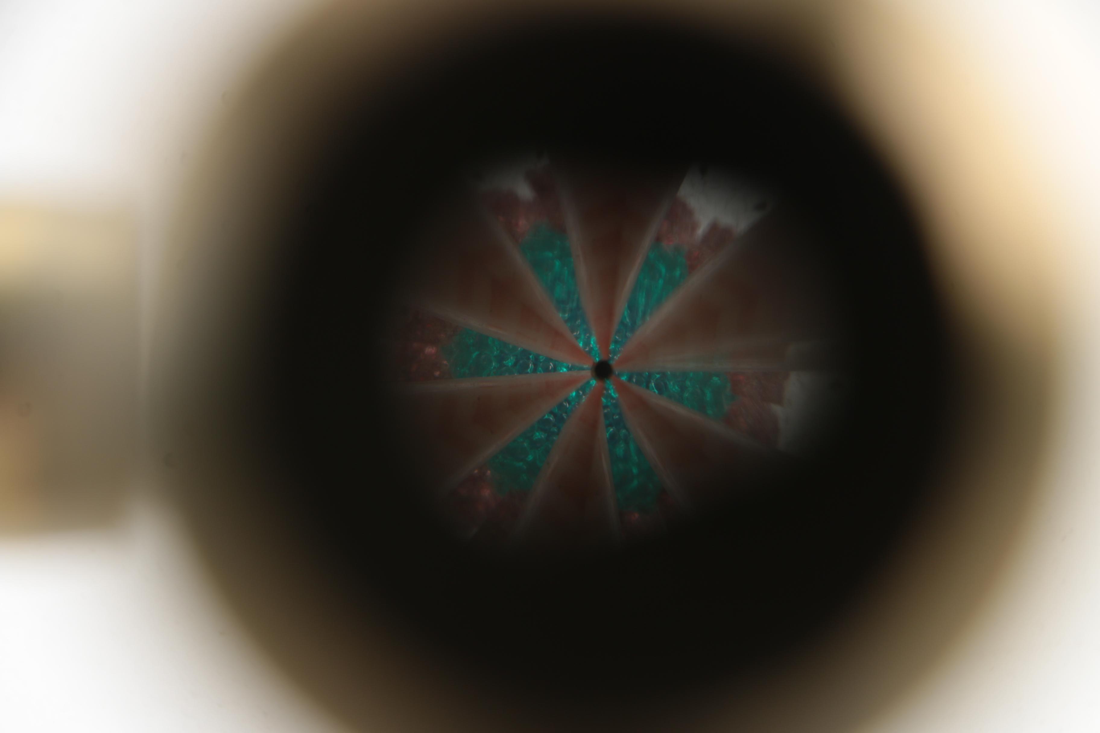 Corki Weeks Brass Oil Wand Kaleidoscope on Wooden Stand