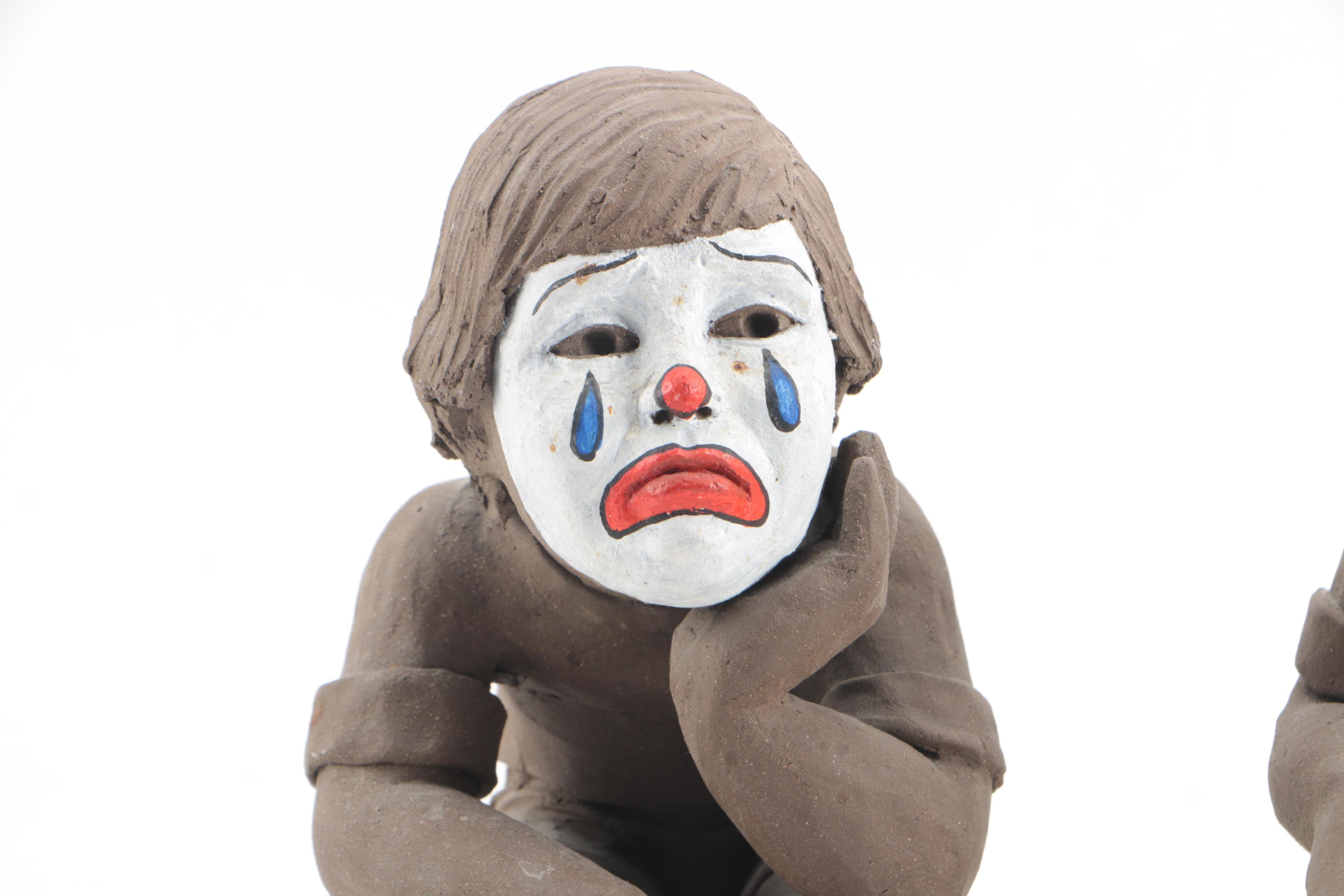 Reynolds Ceramic Sculpture of Children With Clown Makeup