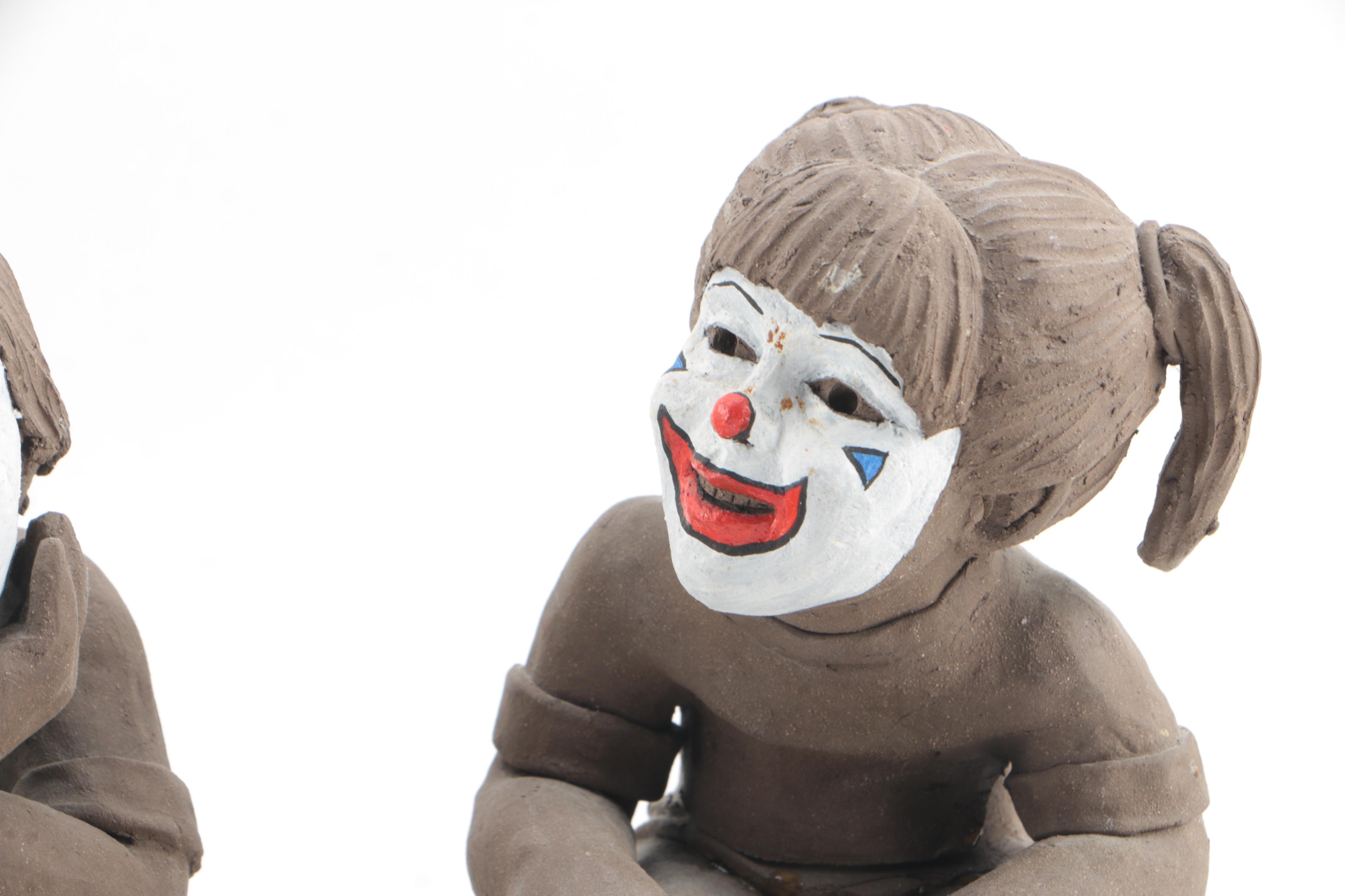 Reynolds Ceramic Sculpture of Children With Clown Makeup