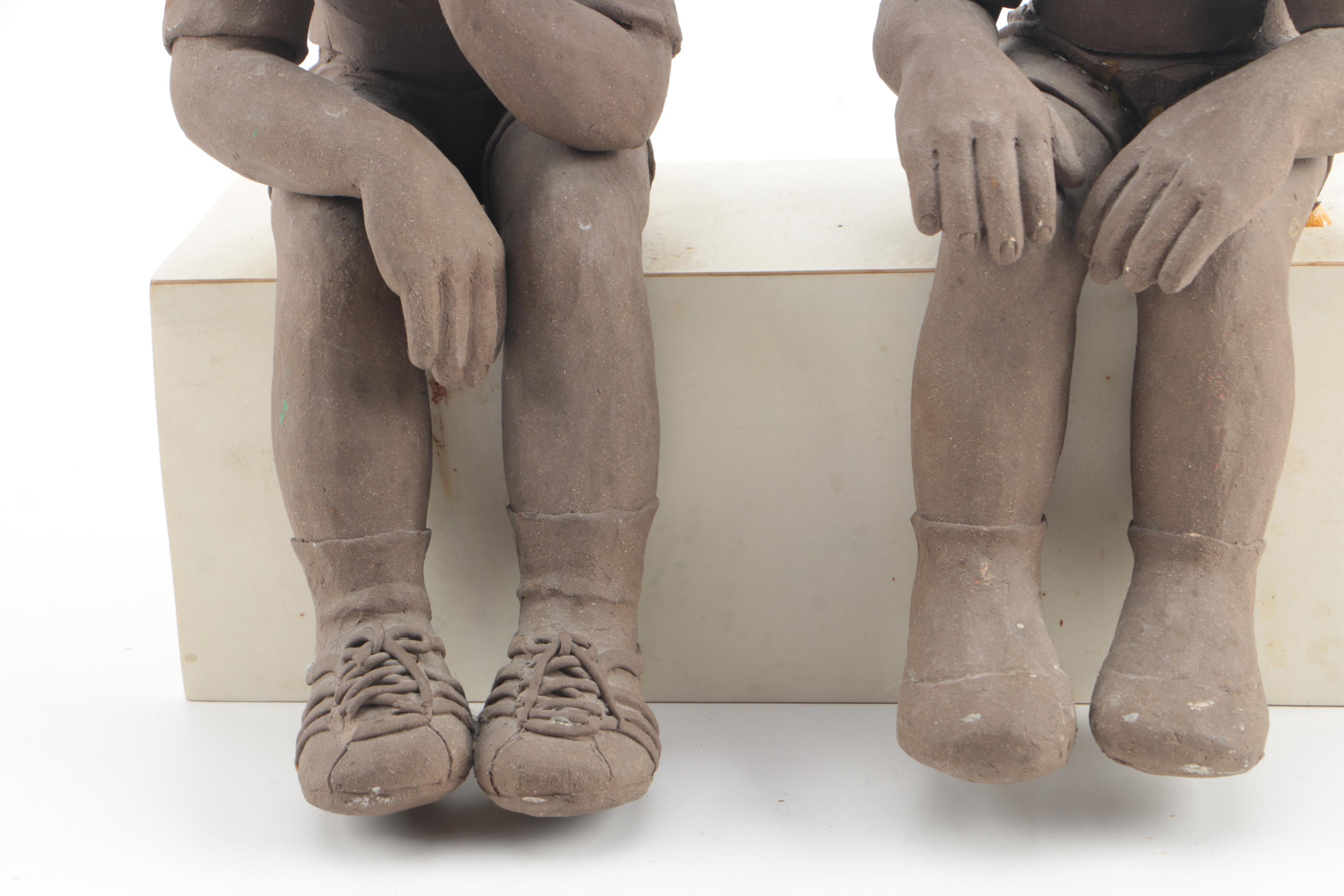 Reynolds Ceramic Sculpture of Children With Clown Makeup