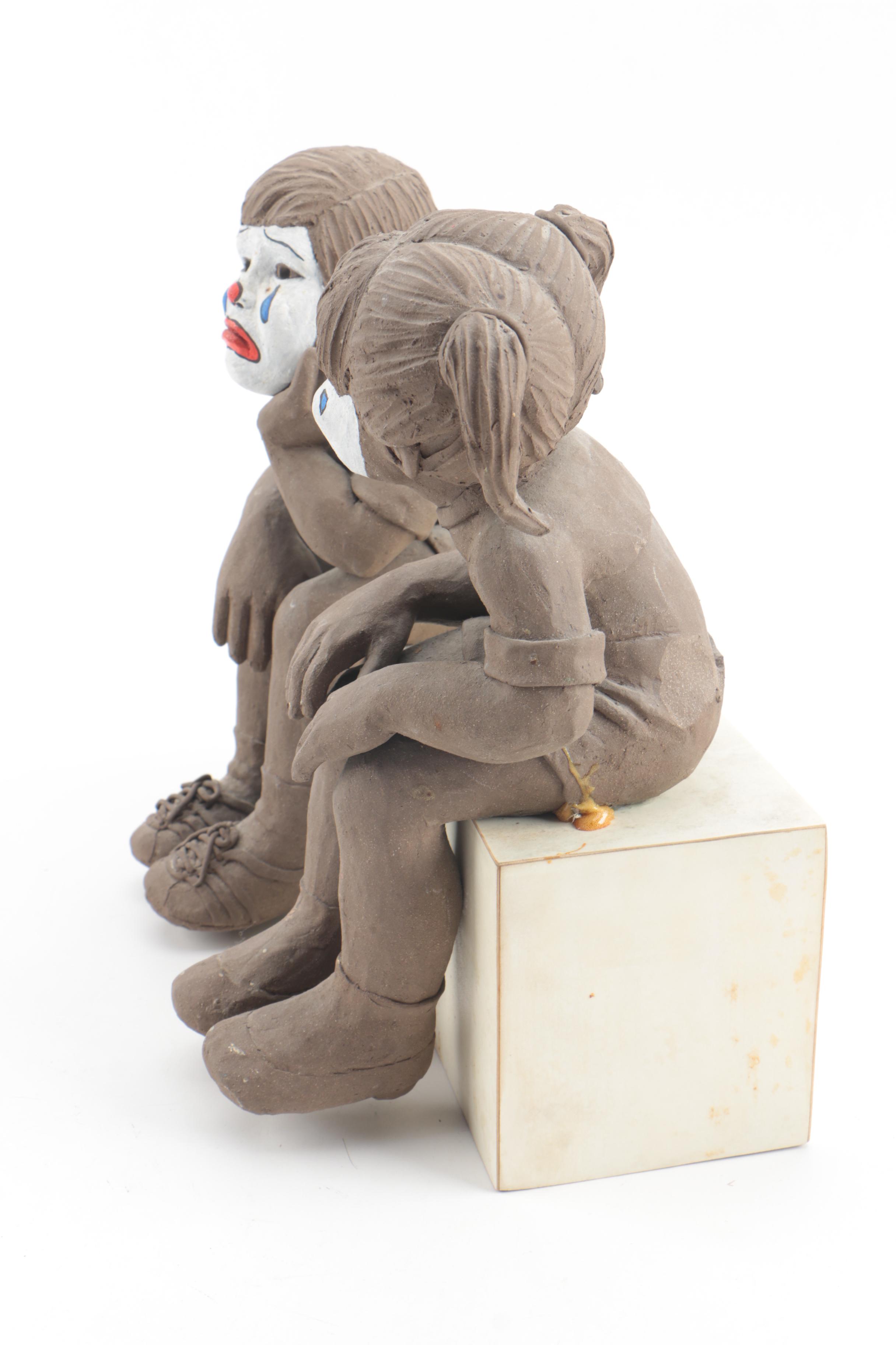 Reynolds Ceramic Sculpture of Children With Clown Makeup