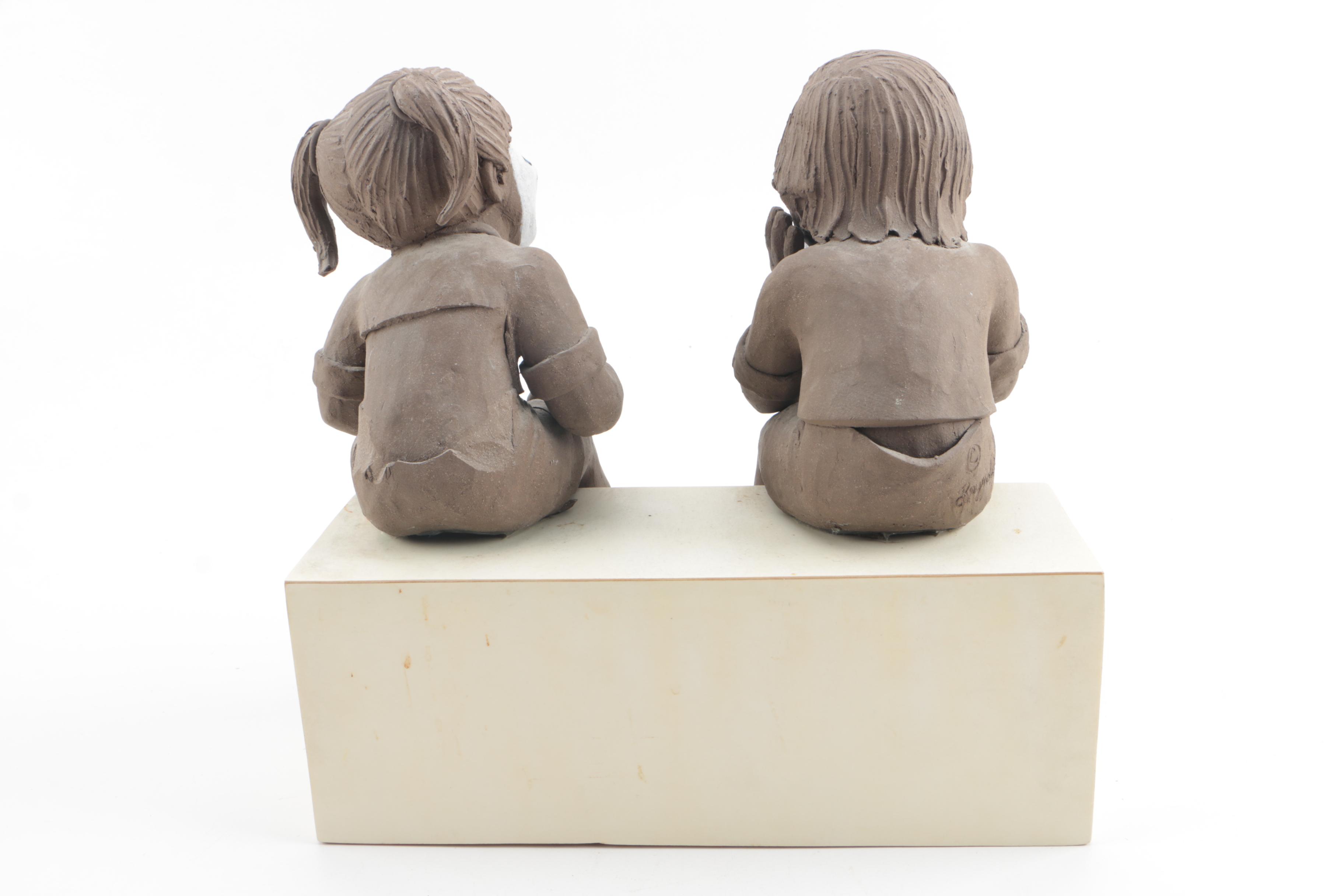 Reynolds Ceramic Sculpture of Children With Clown Makeup