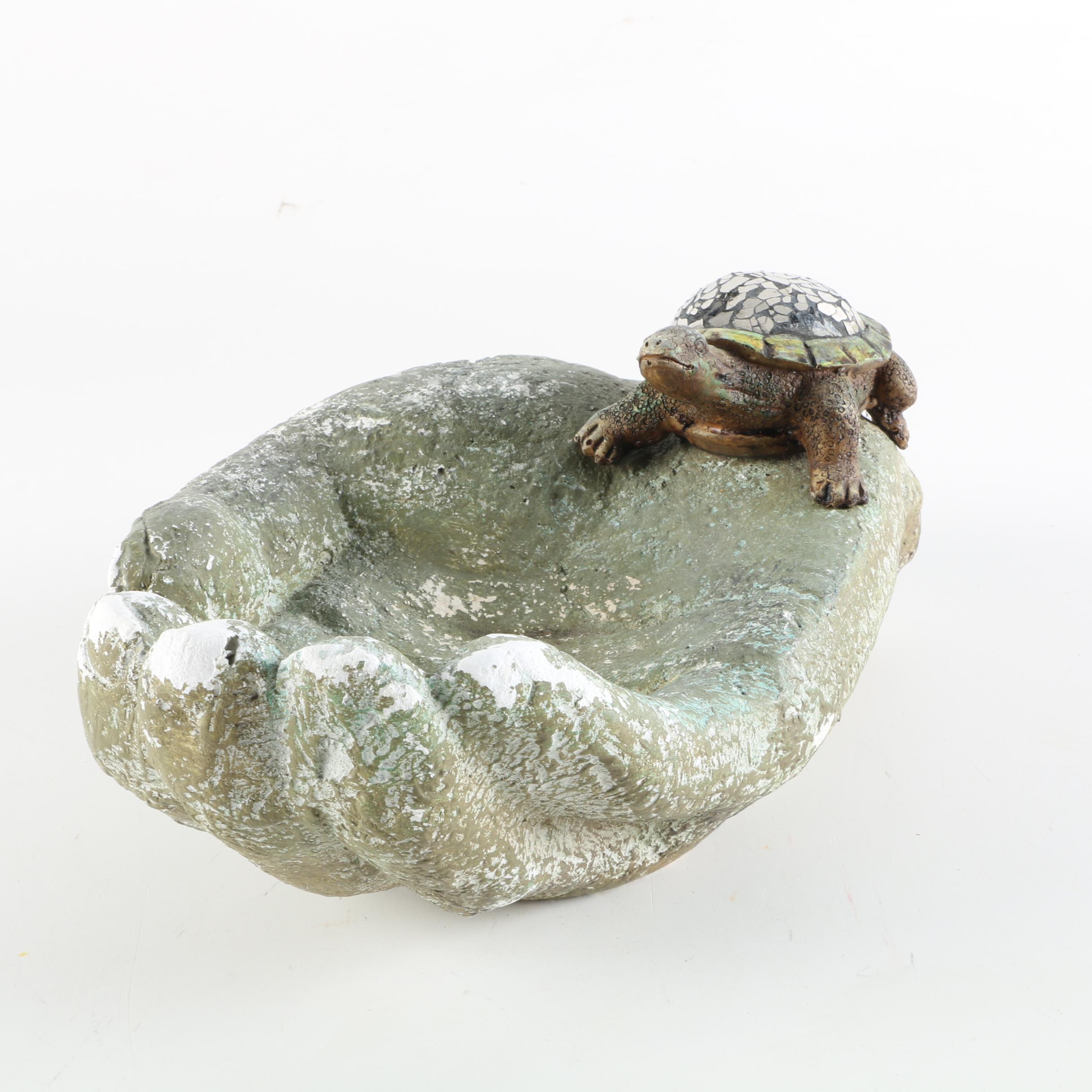 Plaster and Mosaic Sculpture of a Turtle on Hand