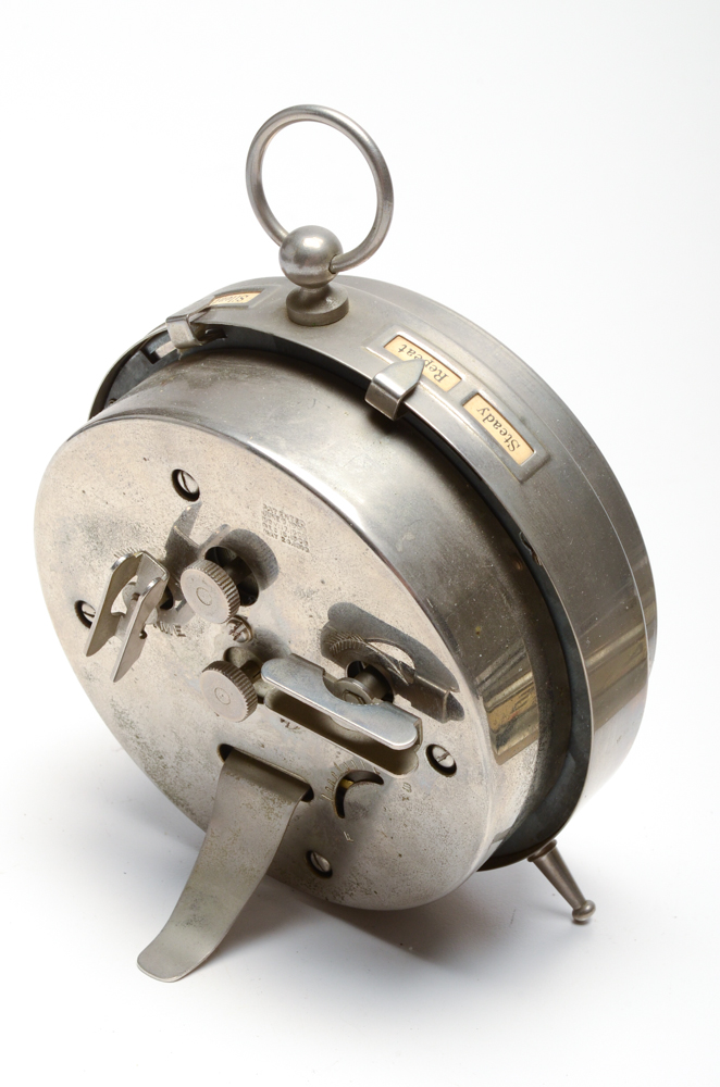 1930s Lux Blue Mystery Rotary Tape Measure Clock and Westclox Alarm Clock