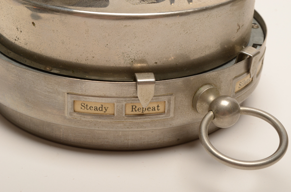 1930s Lux Blue Mystery Rotary Tape Measure Clock and Westclox Alarm Clock