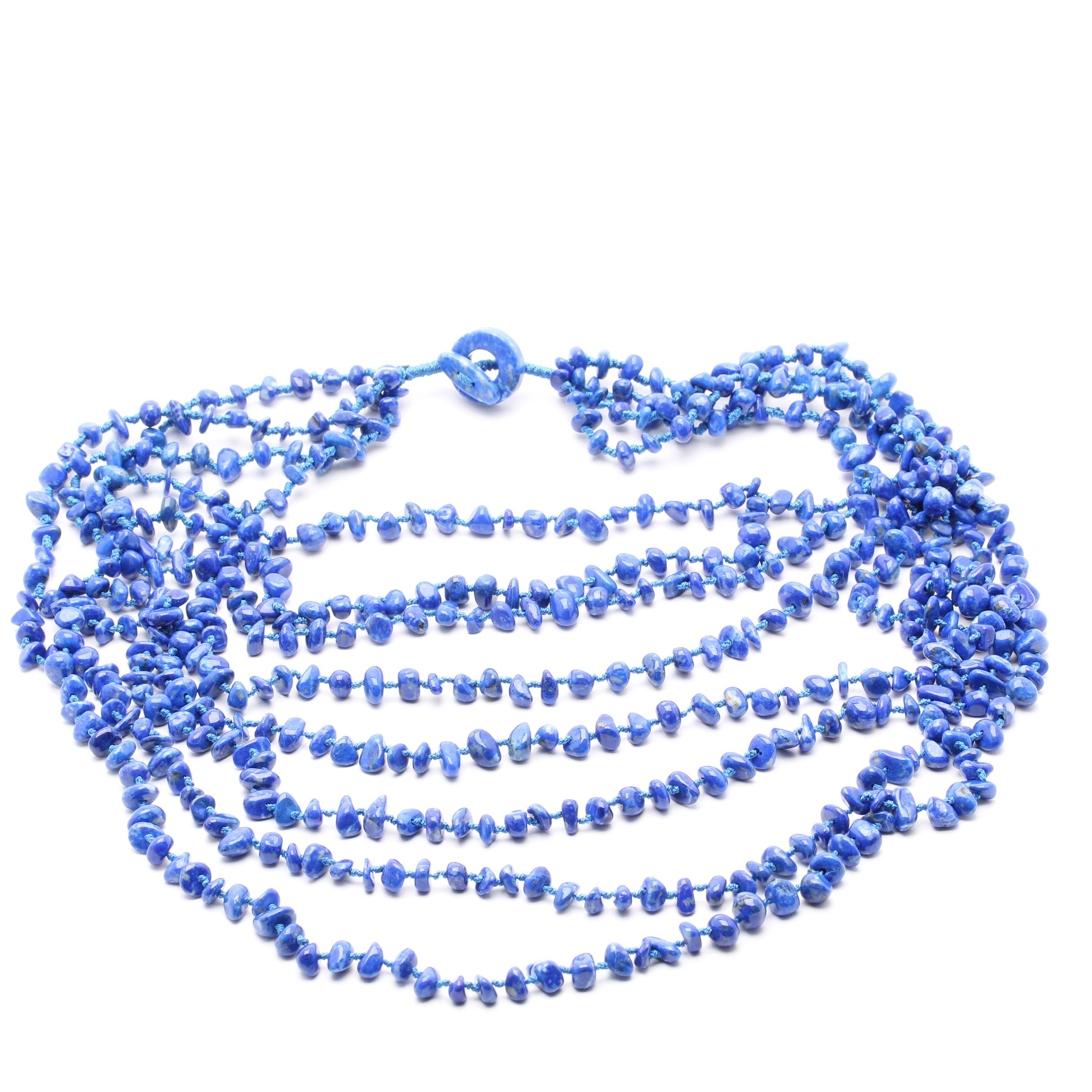 Lapis Lazuli Multi-Strand Tiered Nugget Bead Necklace