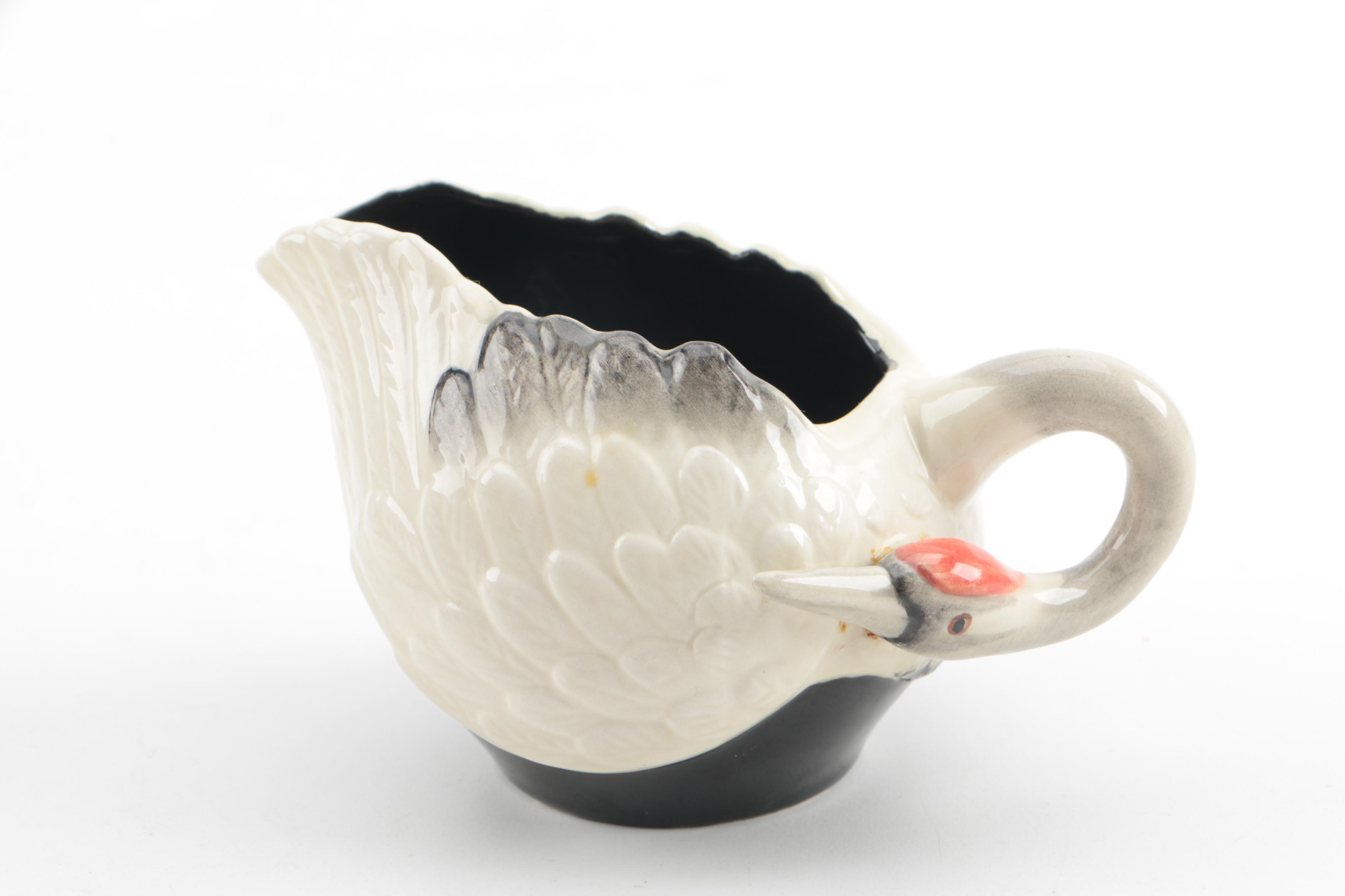 Vintage Fitz and Floyd Crane-Themed Creamer and Sugar Bowl