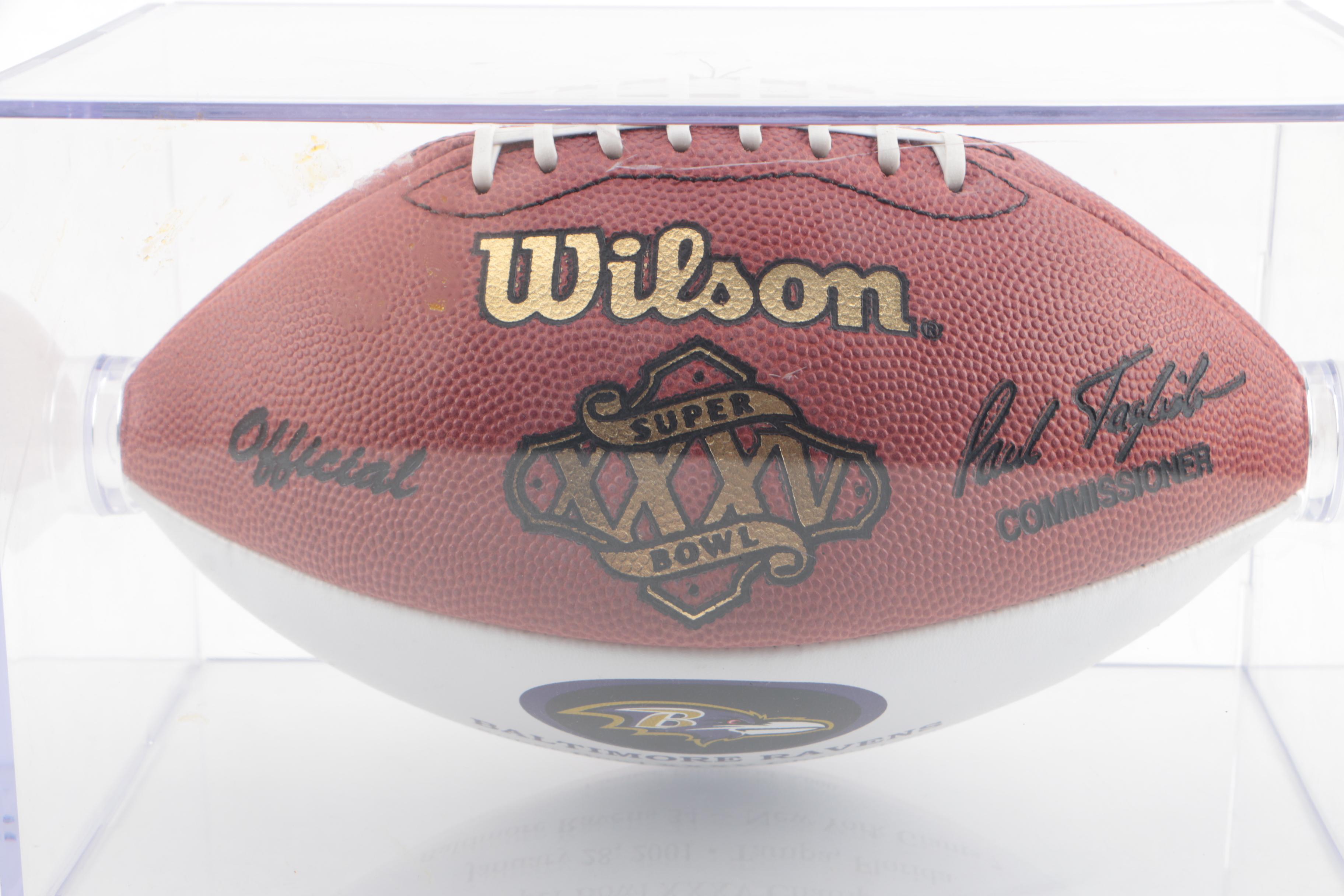 Baltimore Ravens Superbowl XXXV Champions Football with Case