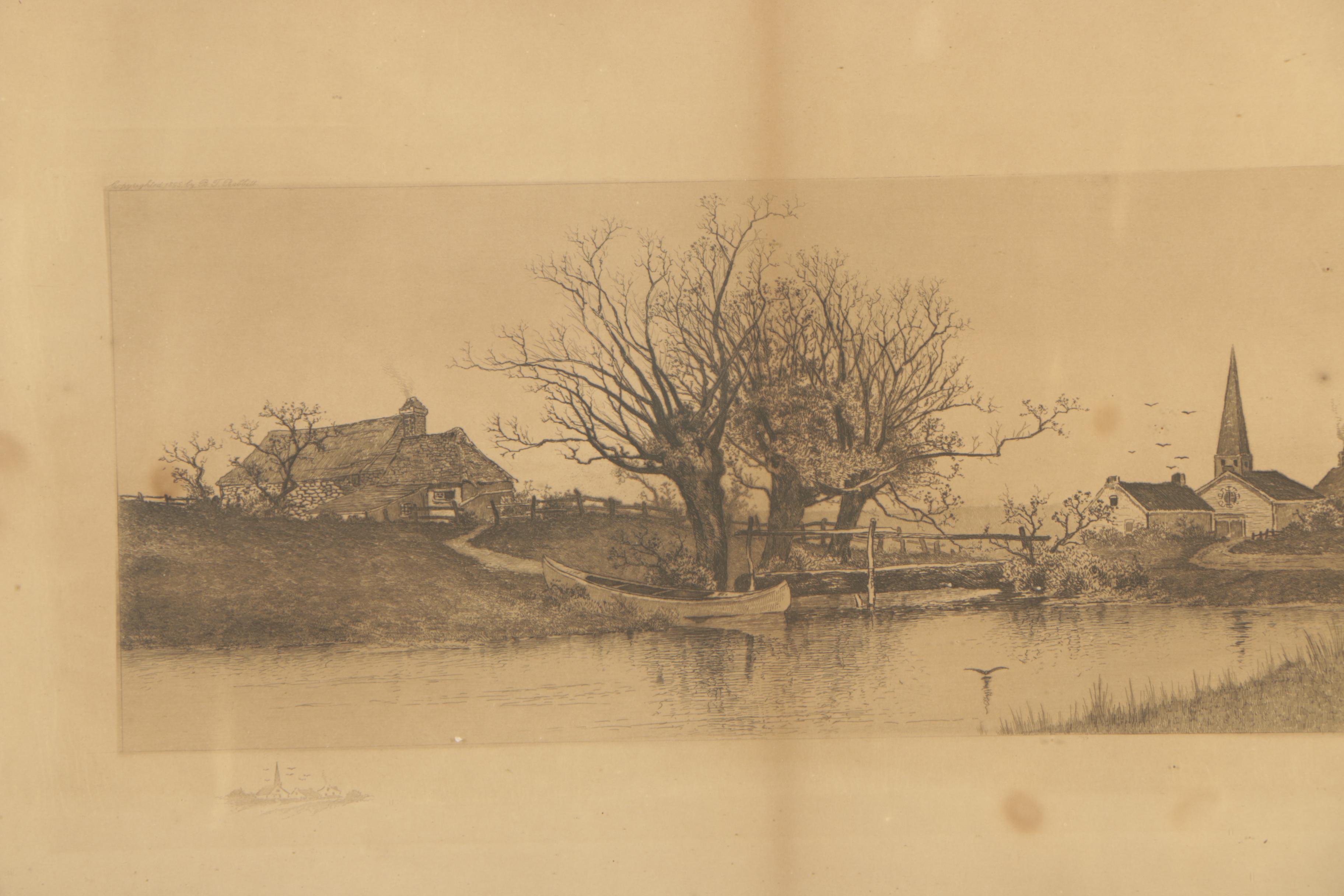 Alfred Hopkins Drypoint Etching of a Pastoral Landscape after B. J. Babbitt