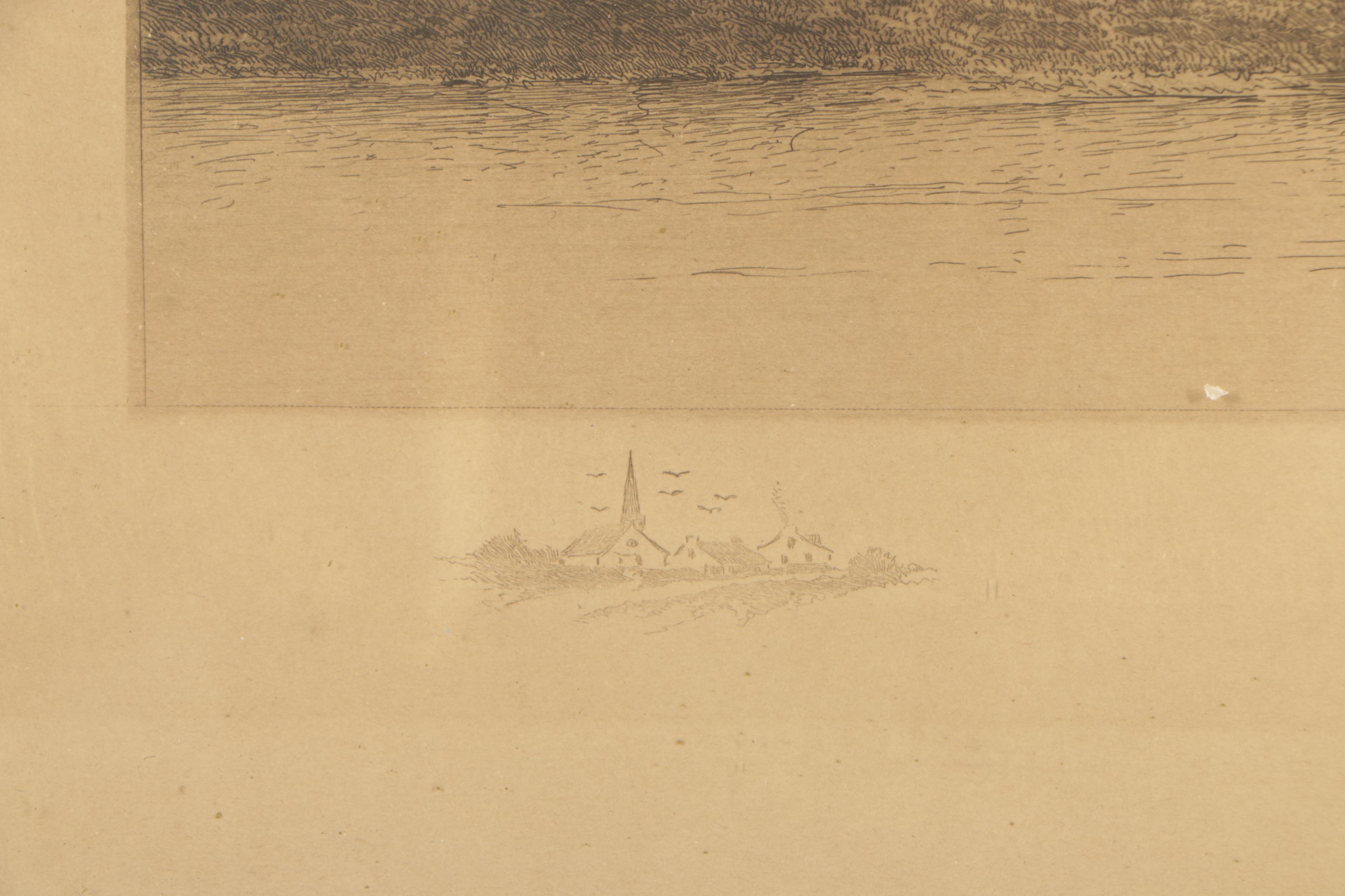 Alfred Hopkins Drypoint Etching of a Pastoral Landscape after B. J. Babbitt