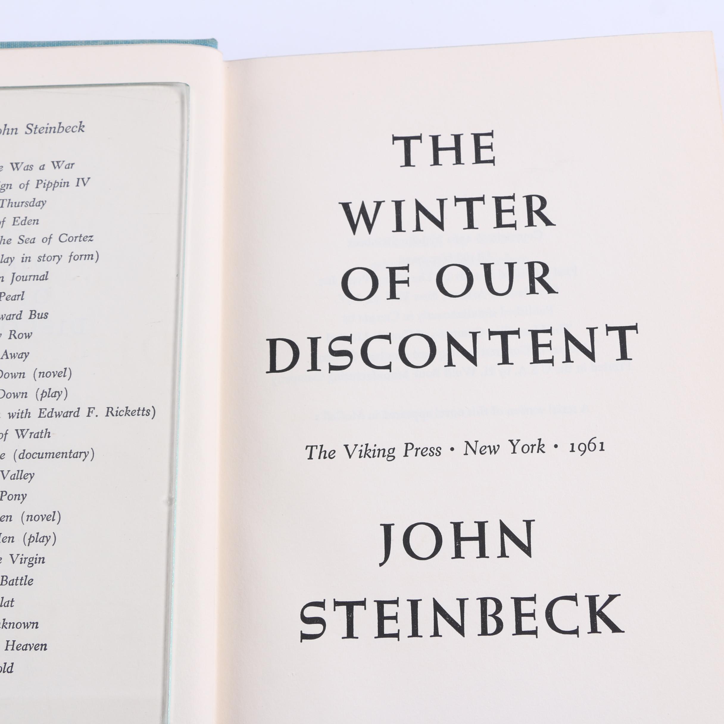 1961 First Trade Edition "The Winter of Our Discontent" by John Steinbeck