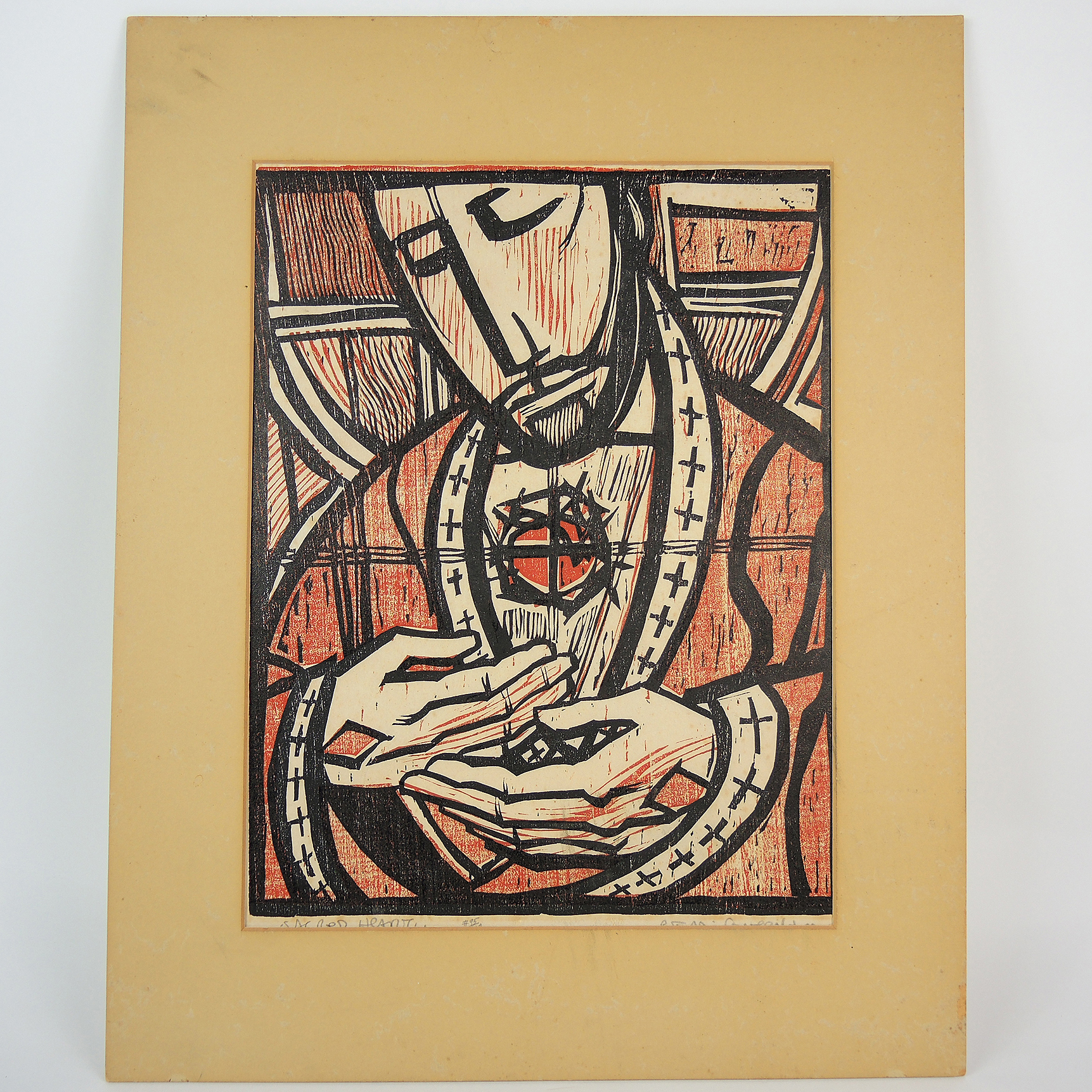 "Sacred Heart" Vintage Woodcut Print of Jesus