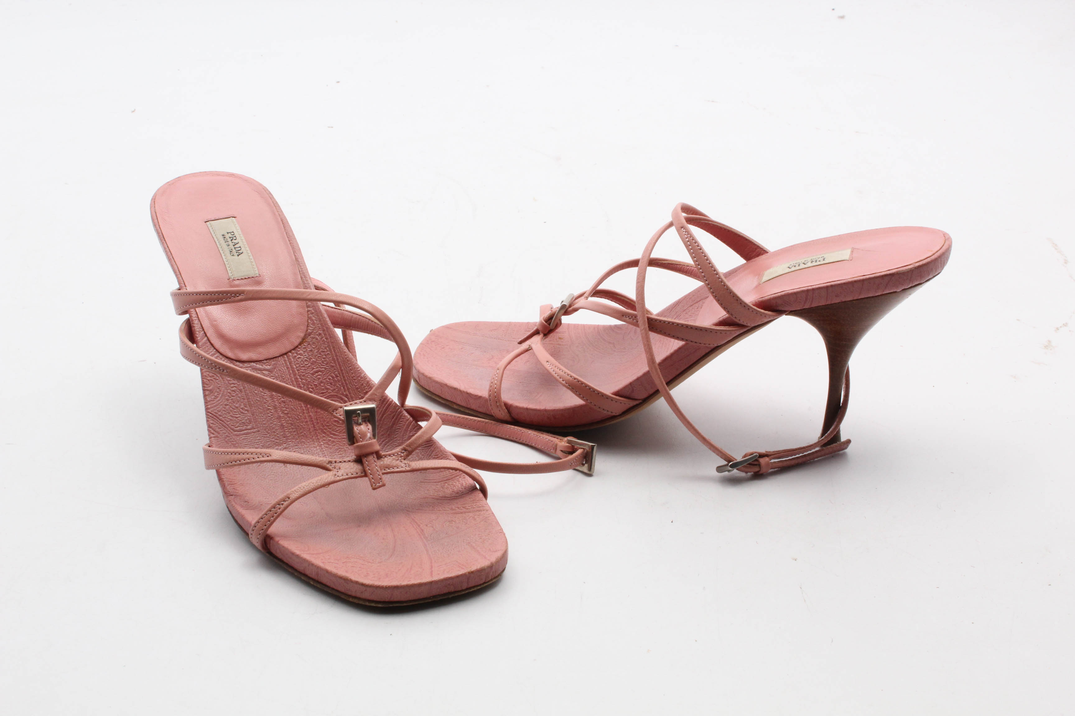 Prada Pink Leather Strappy High-Heeled Sandals