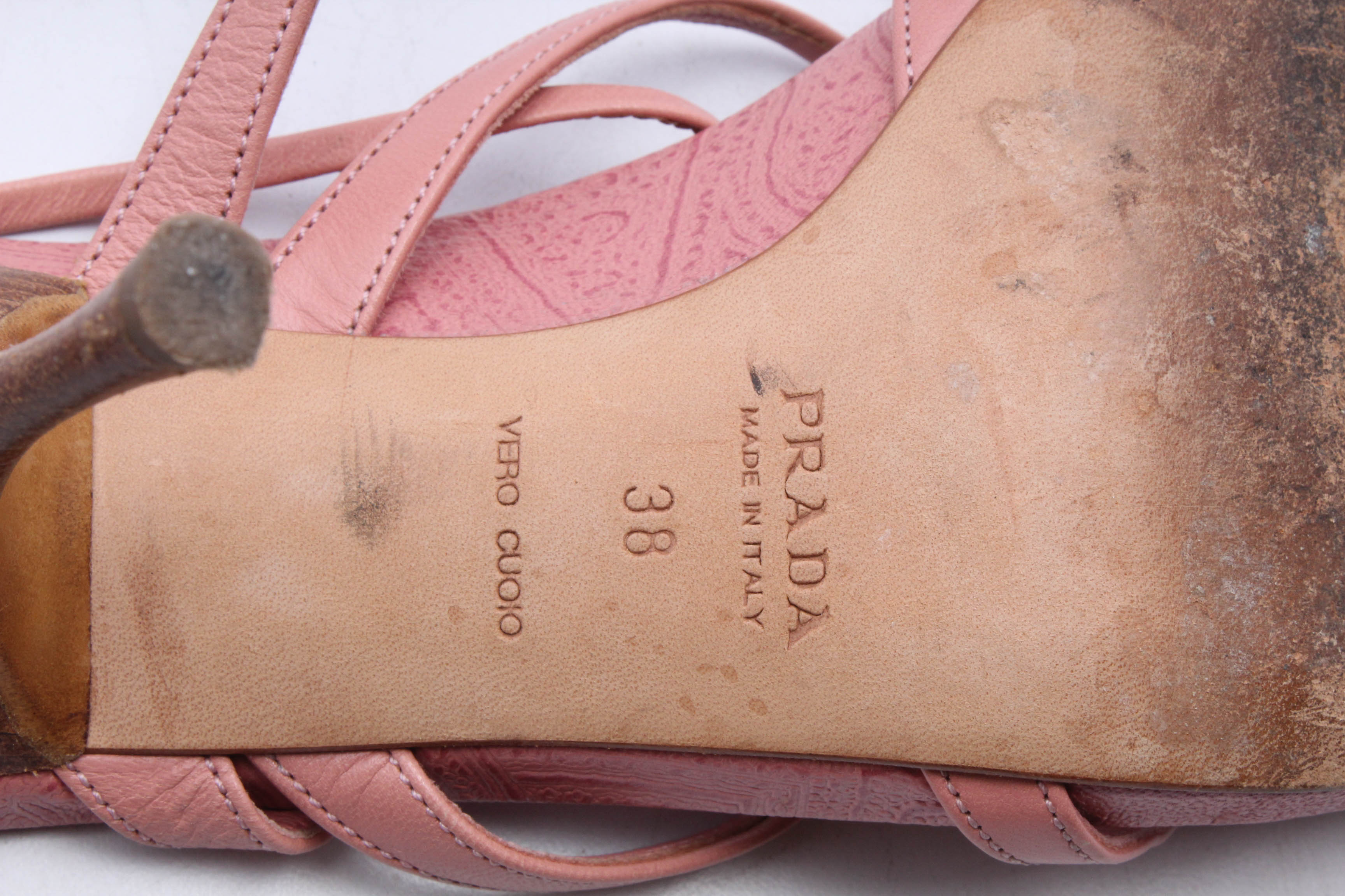 Prada Pink Leather Strappy High-Heeled Sandals