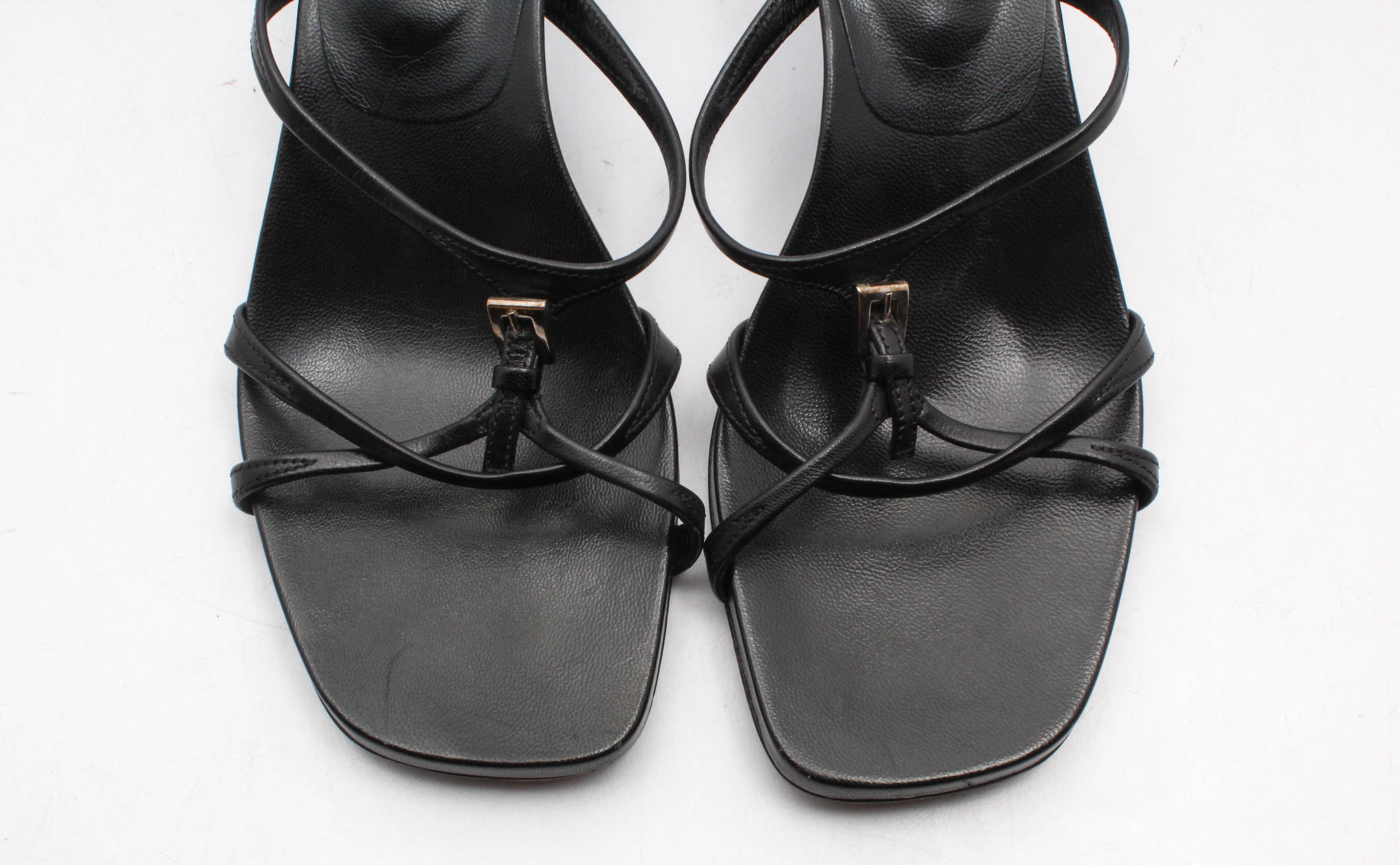 Prada Black Leather Kitten Heeled Sandals